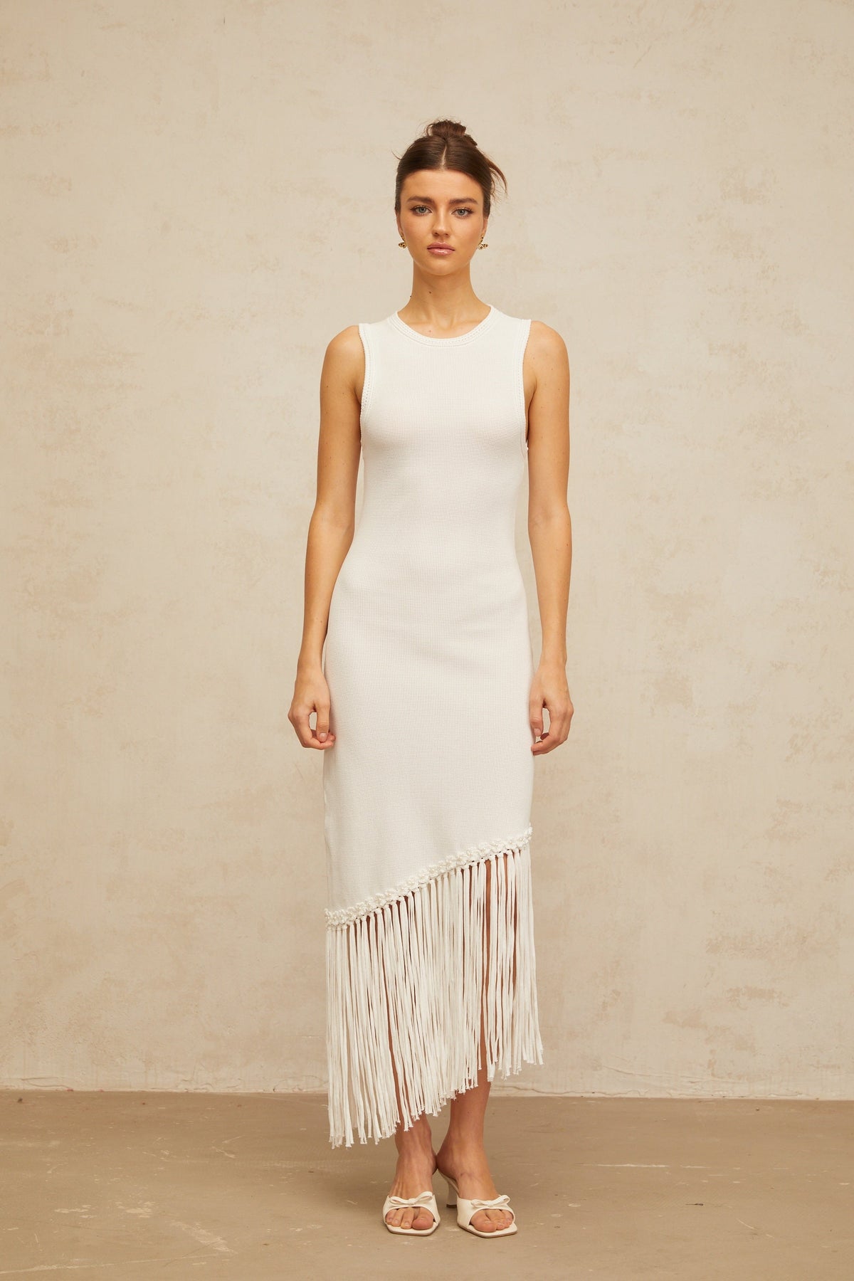 Mélisande white fringed-detail knit maxi dress