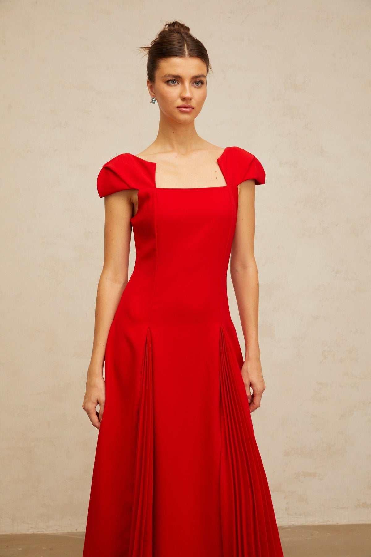 Gervaise red pleated-detail flared midi dress