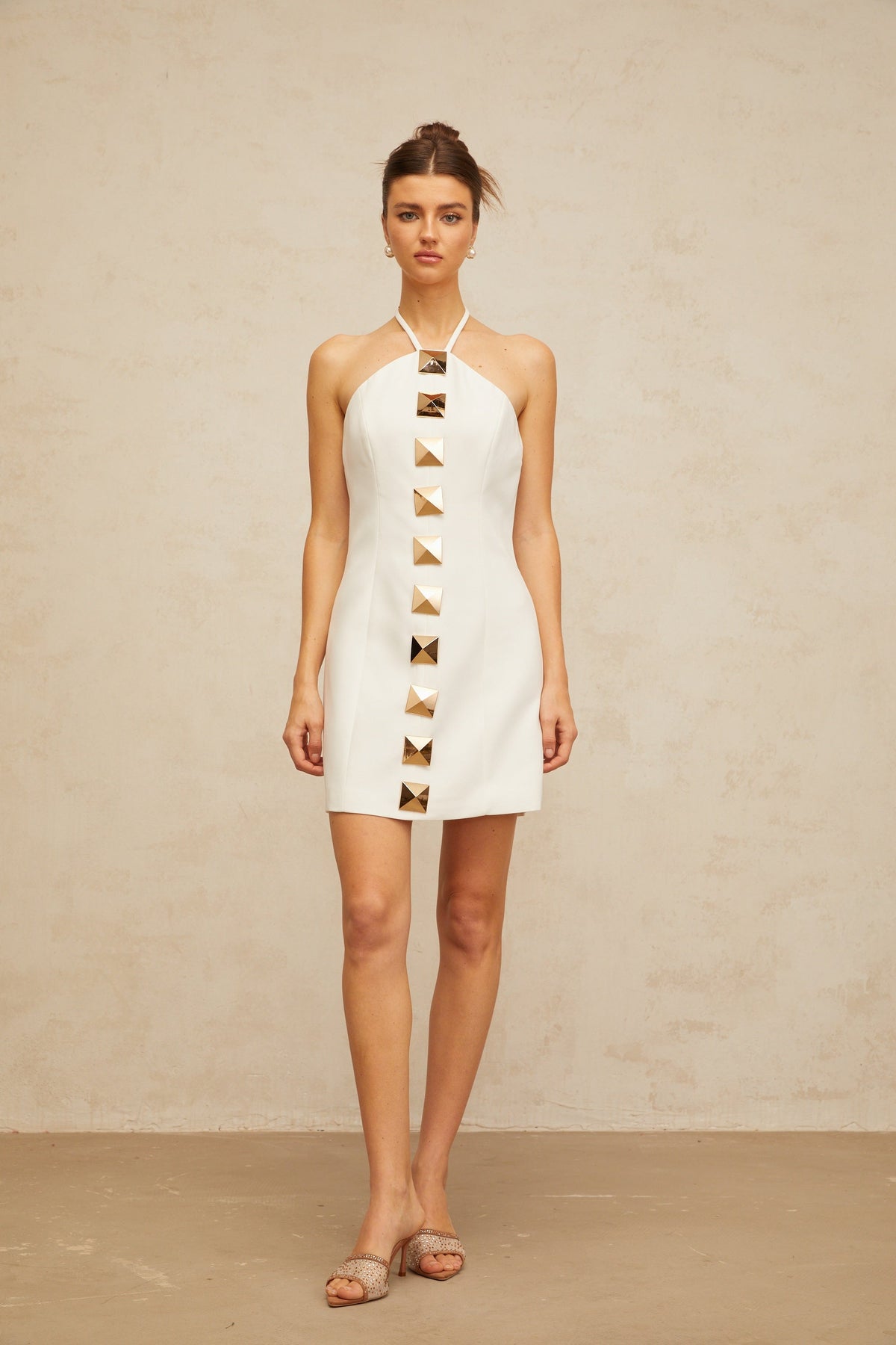 Annabelle white halterneck A-line mini dress