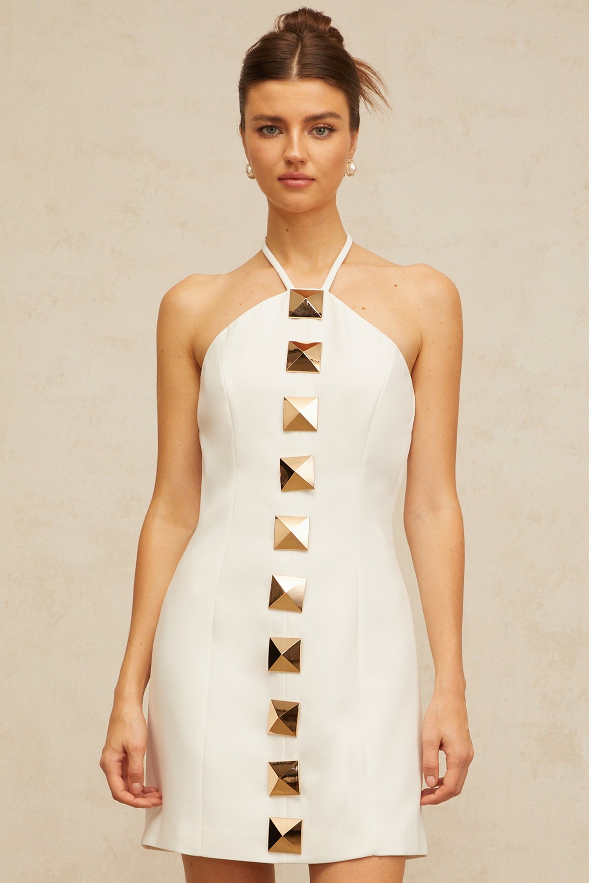 Annabelle white halterneck A-line mini dress