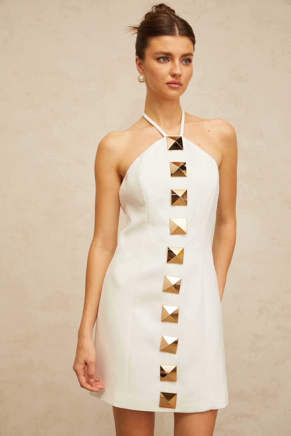 Annabelle white halterneck A-line mini dress