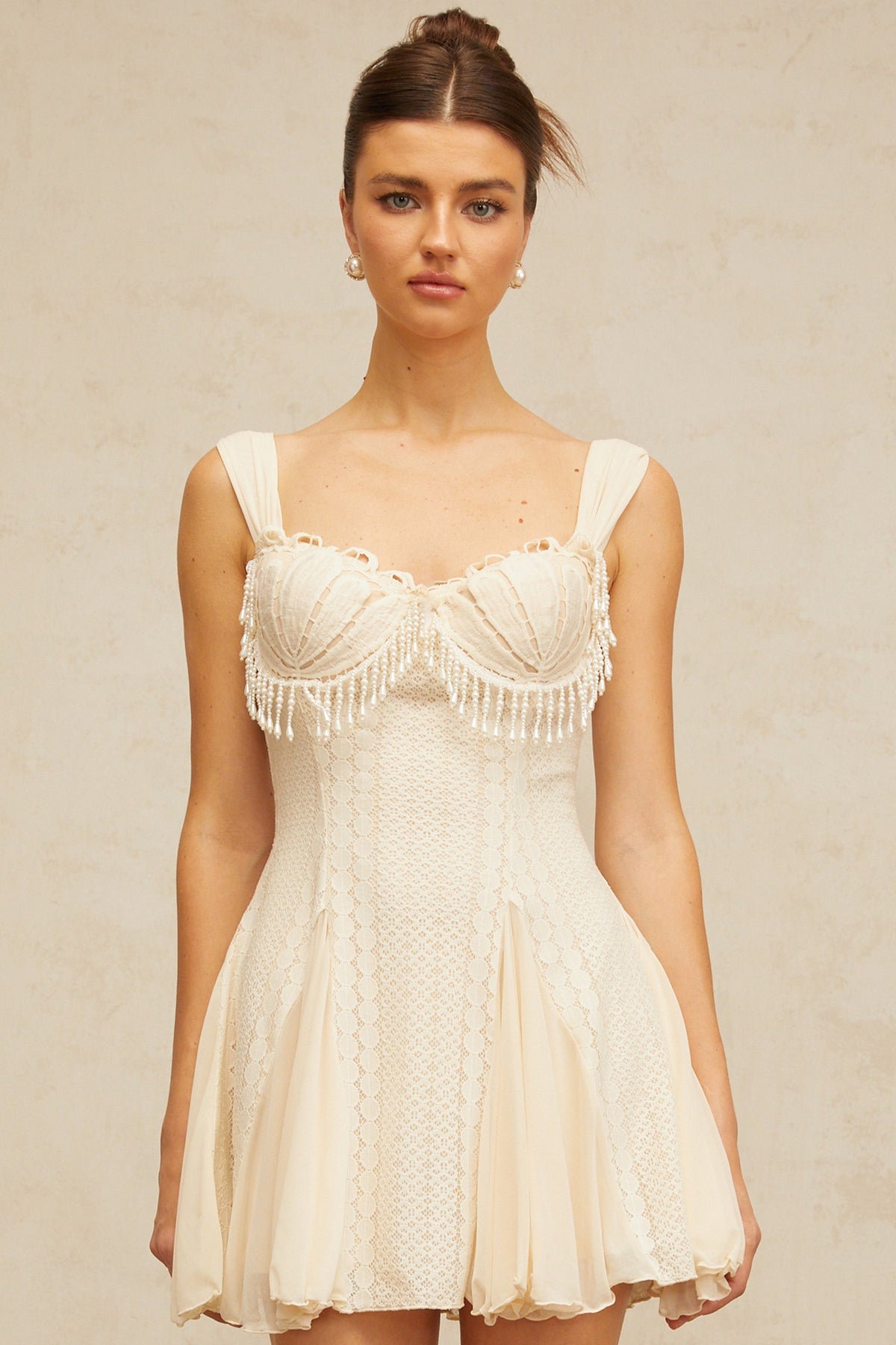 Calliopée cream-white embellished flared mini dress (Final Sale-US Only)