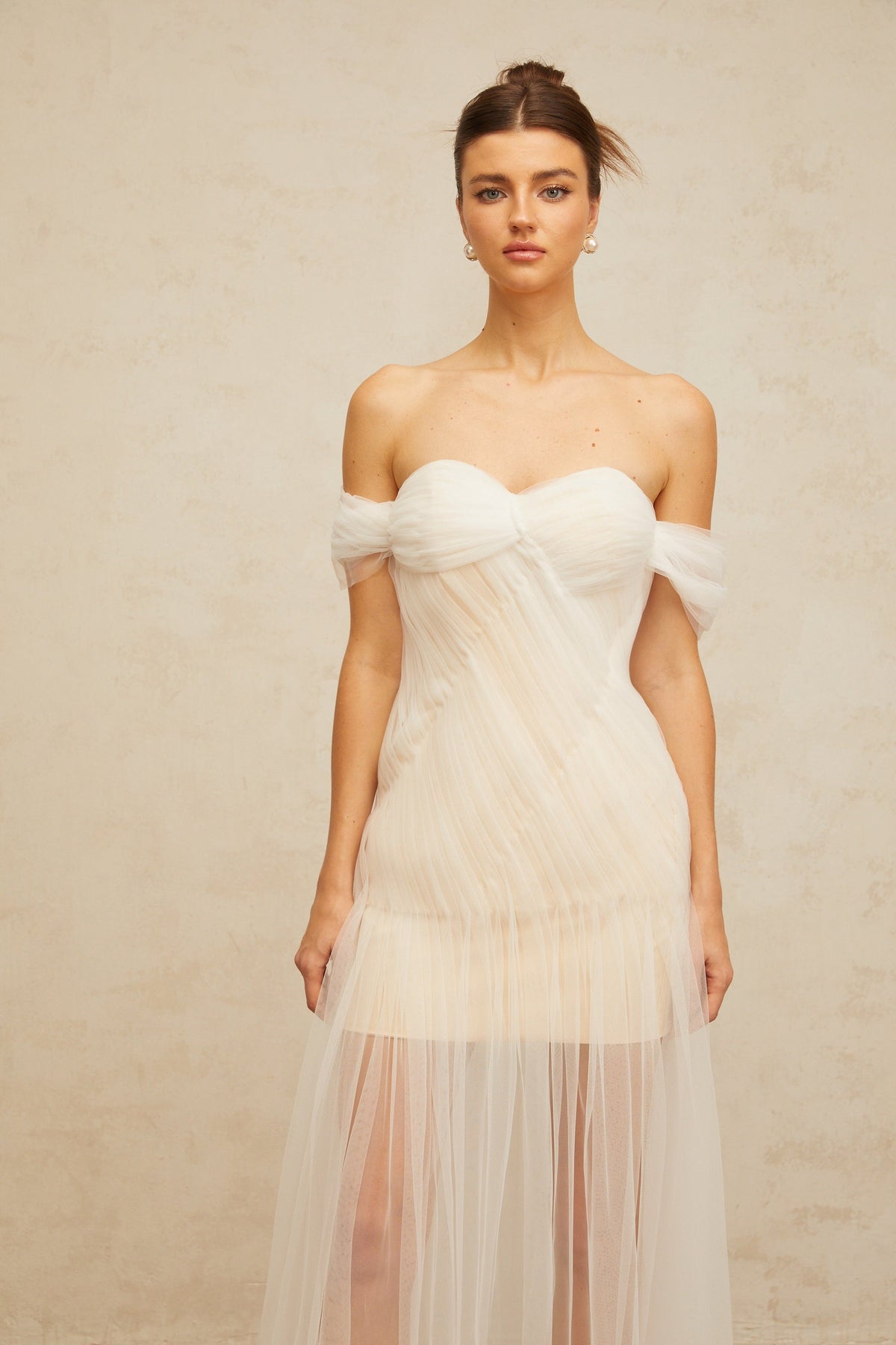Sibylle off-white pleated tulle maxi dress