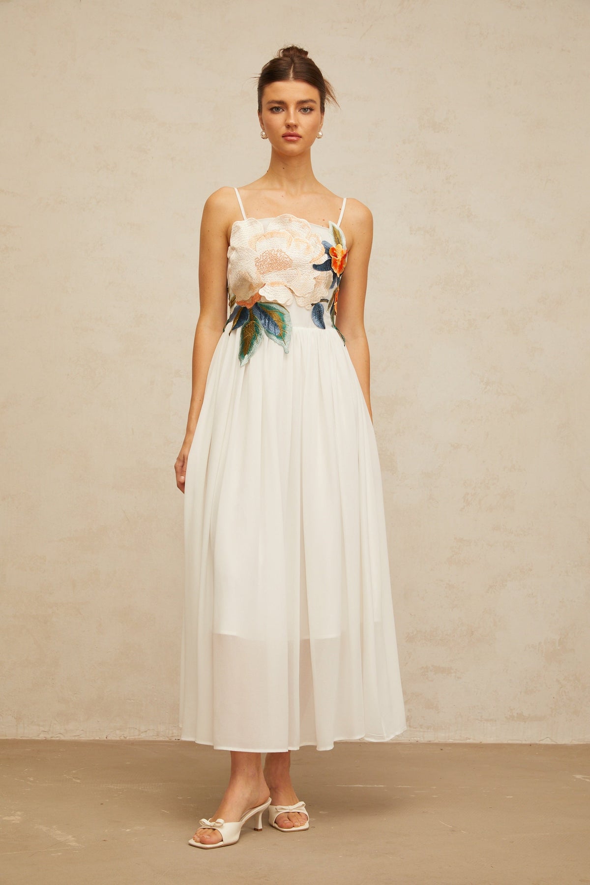 Josette floral-embroidered shirred maxi dress in White (Final Sale-US Only)