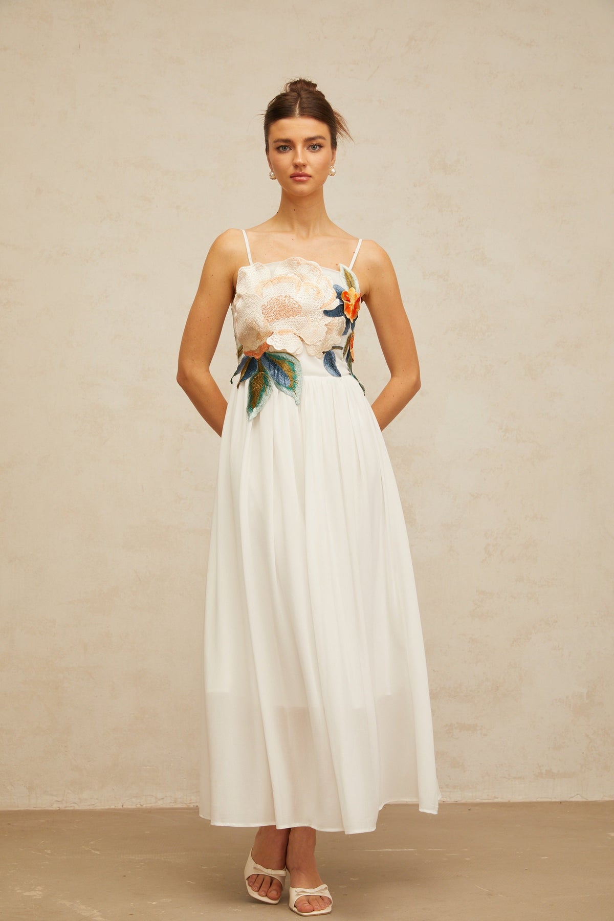 Josette floral-embroidered shirred maxi dress in White (Final Sale-US Only)