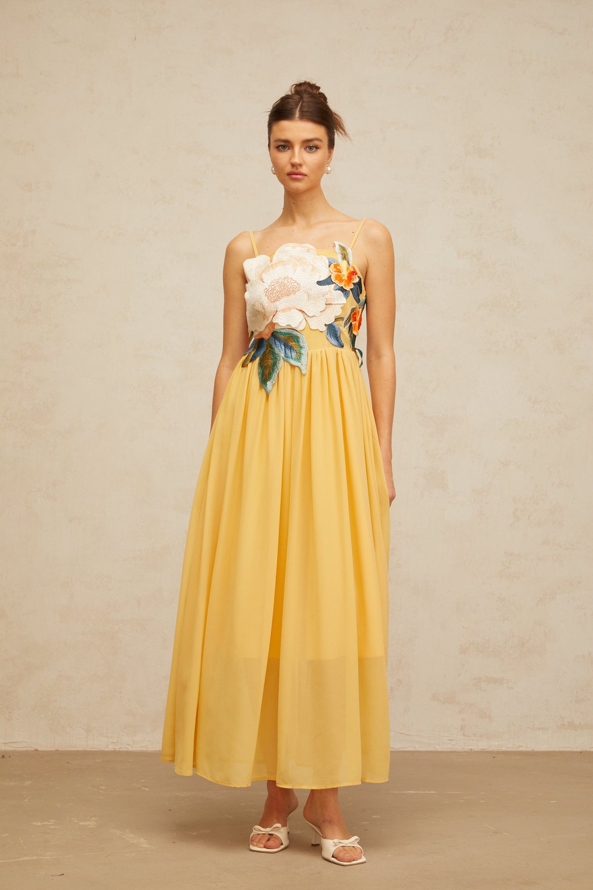 Josette floral-embroidered shirred maxi dress in Yellow (Final Sale-US Only)