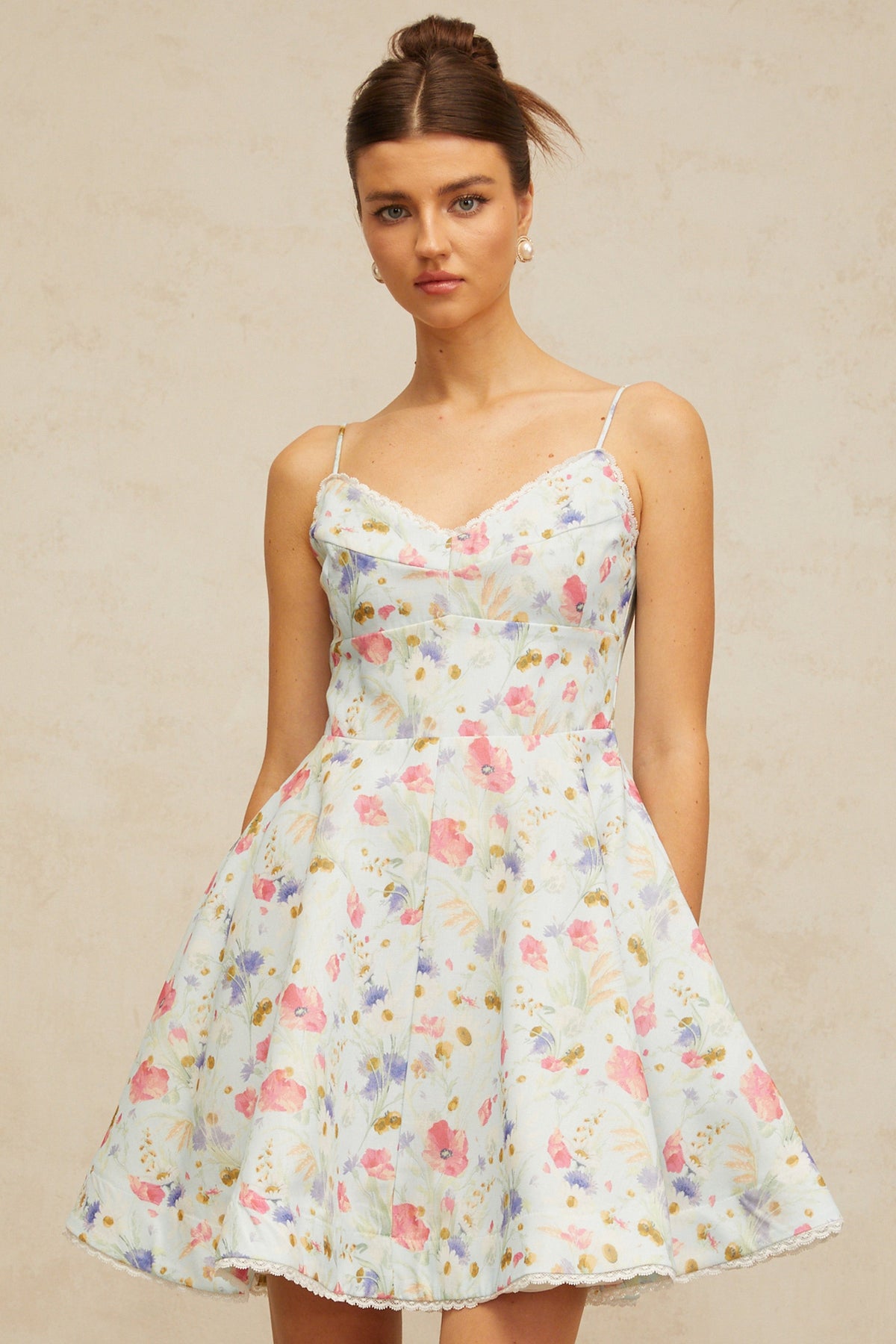 Avril floral-print flounced mini dress in Blue