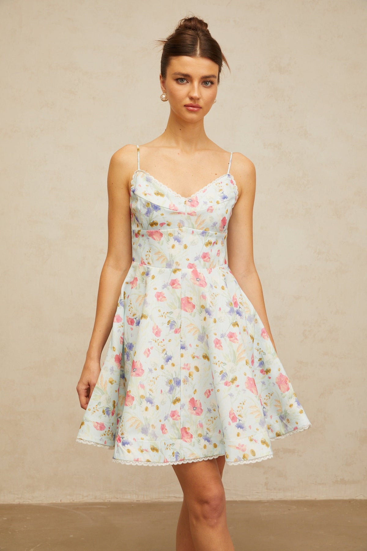 Avril floral-print flounced mini dress in Blue