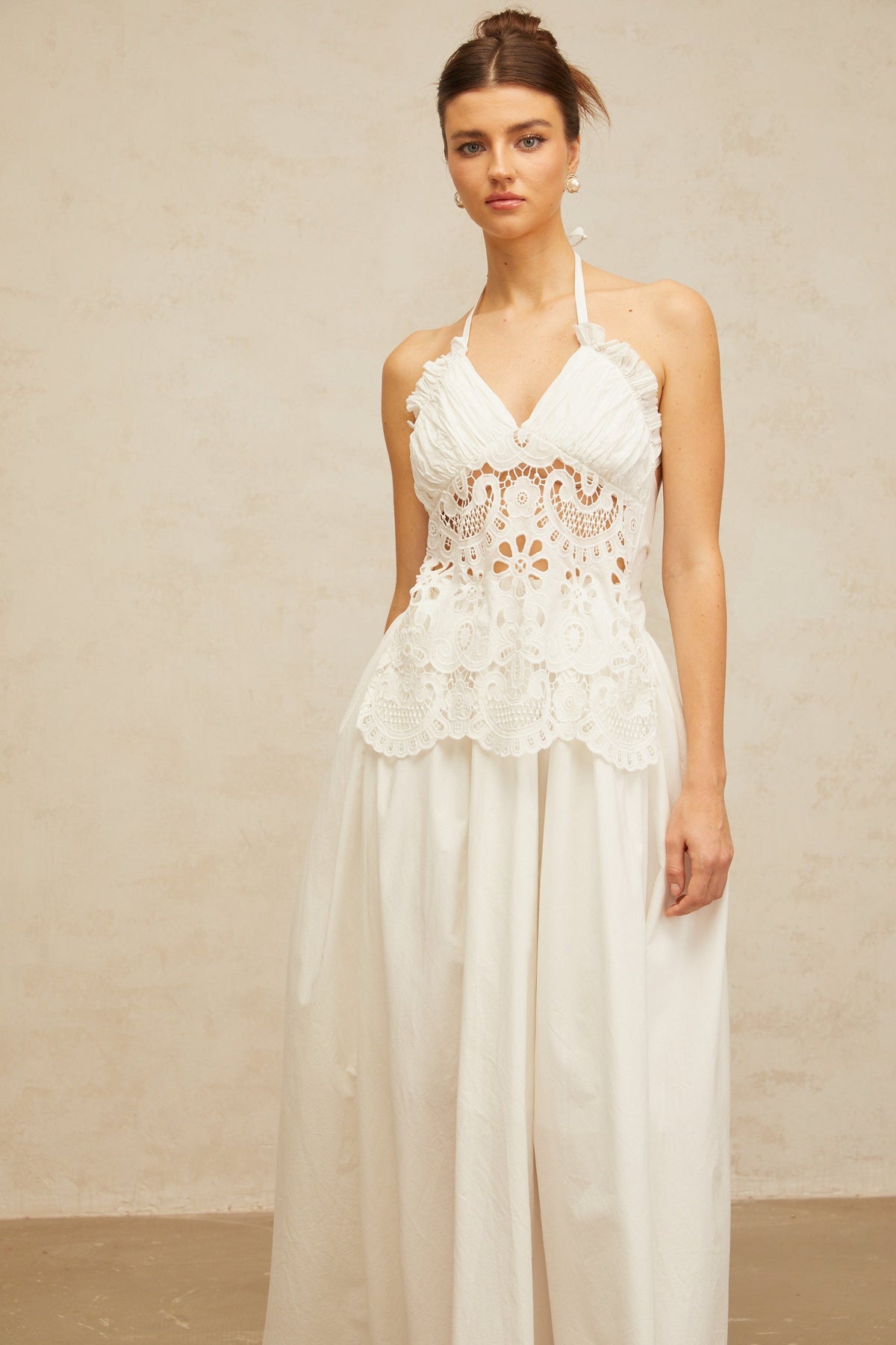 Bérénice white cut-out floral-embroidered shirred maxi dress (Final Sale-US Only)