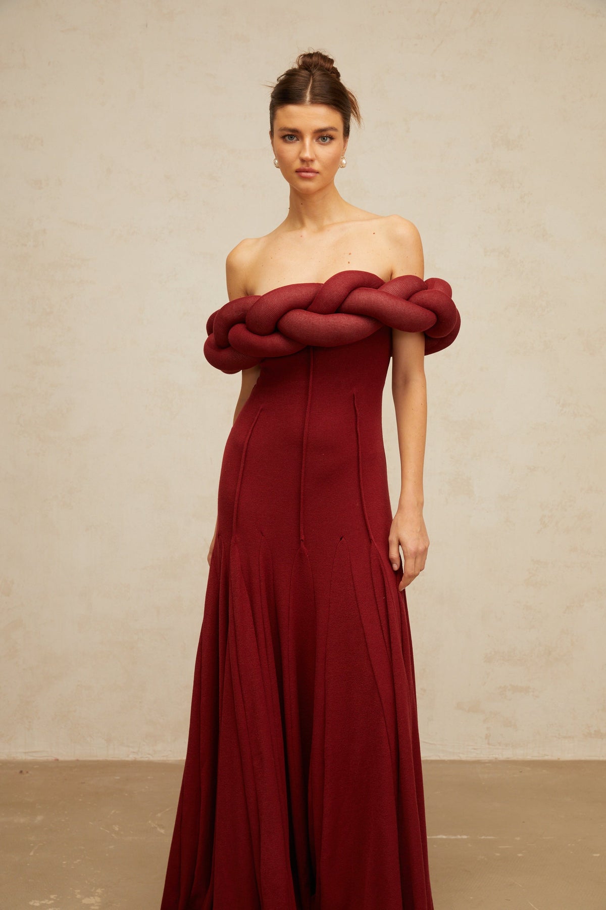 Roxane red braid-design knit maxi dress