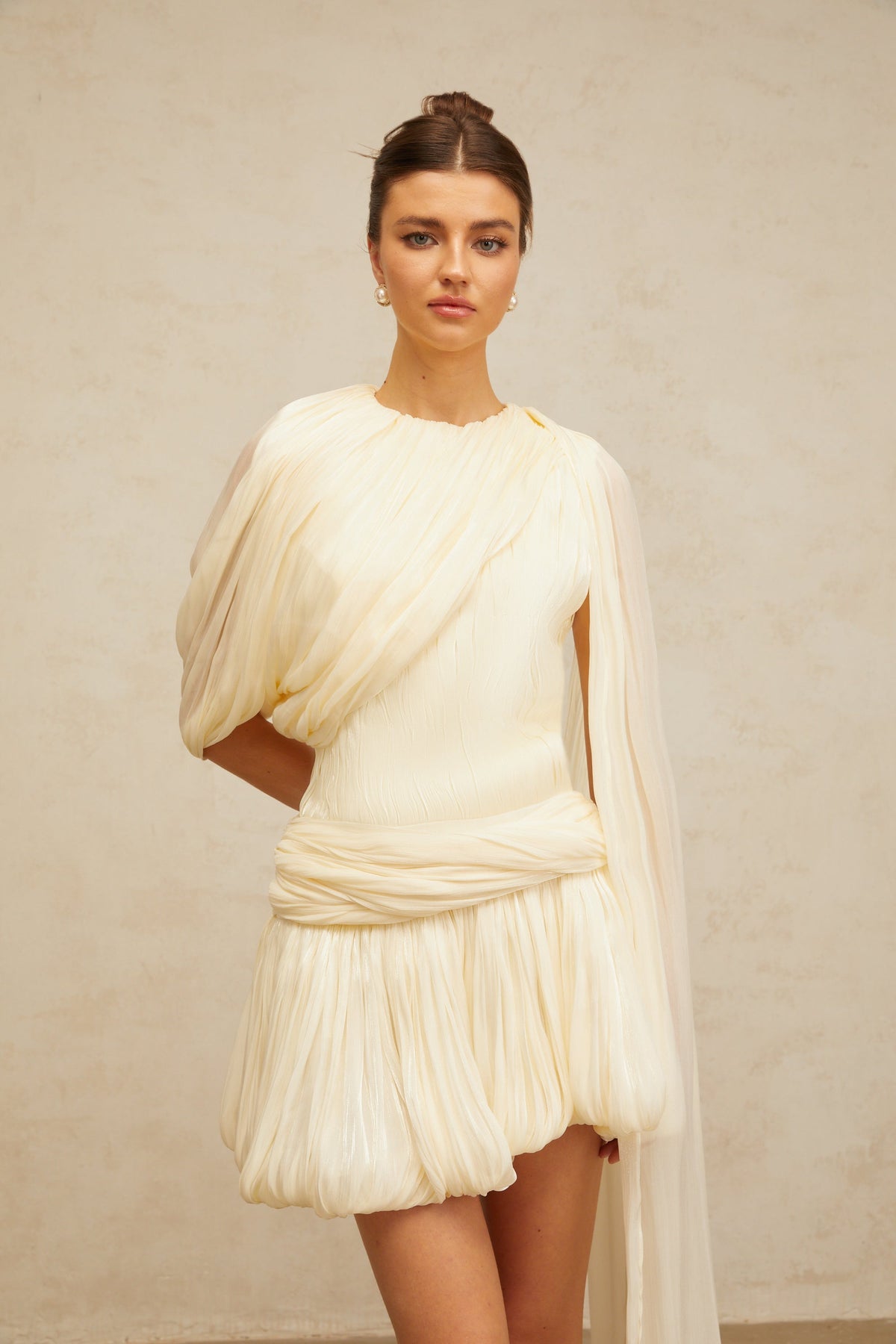 Cyrielle Pleated Mini Dress with Ribbon Design Accent (Final Sale-US Only)