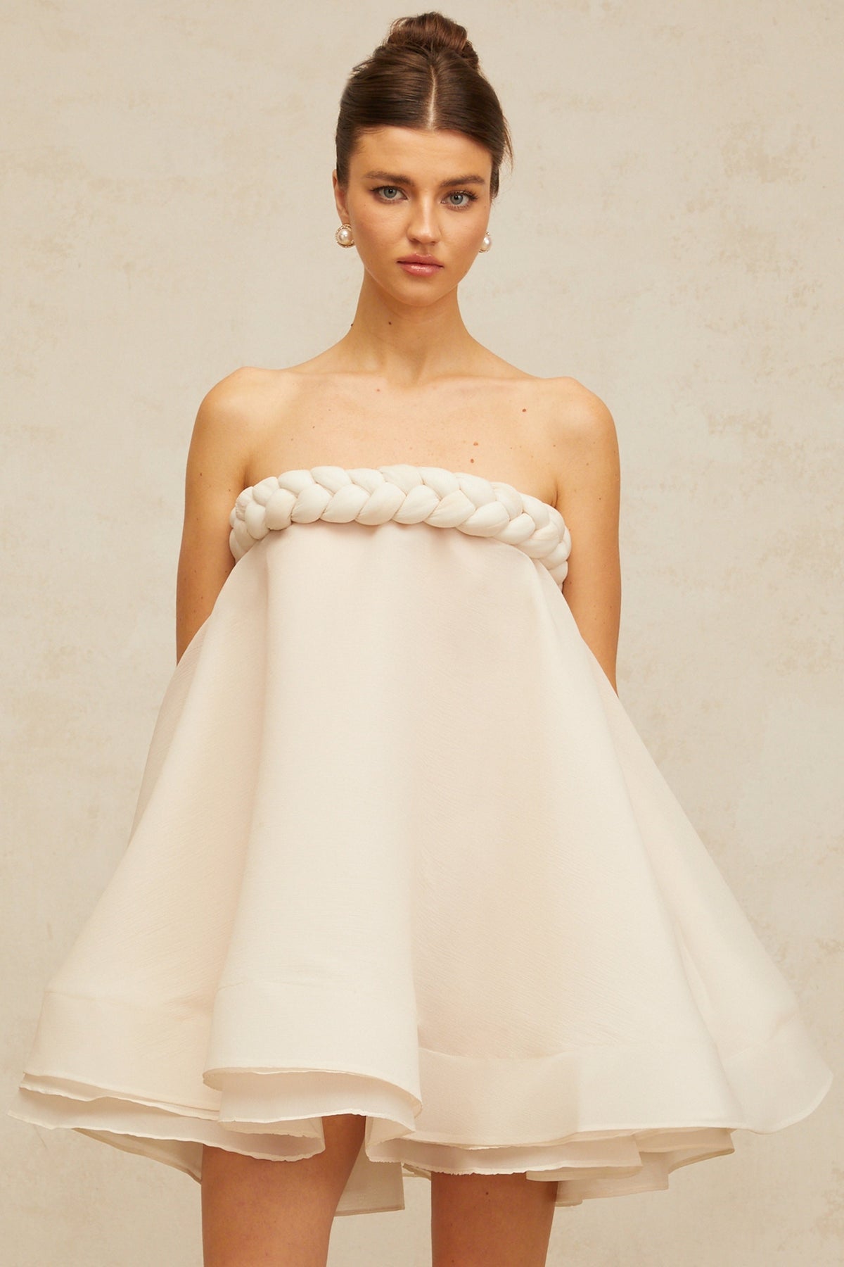 Violette white braid-detail puff mini dress (Final Sale-US Only)