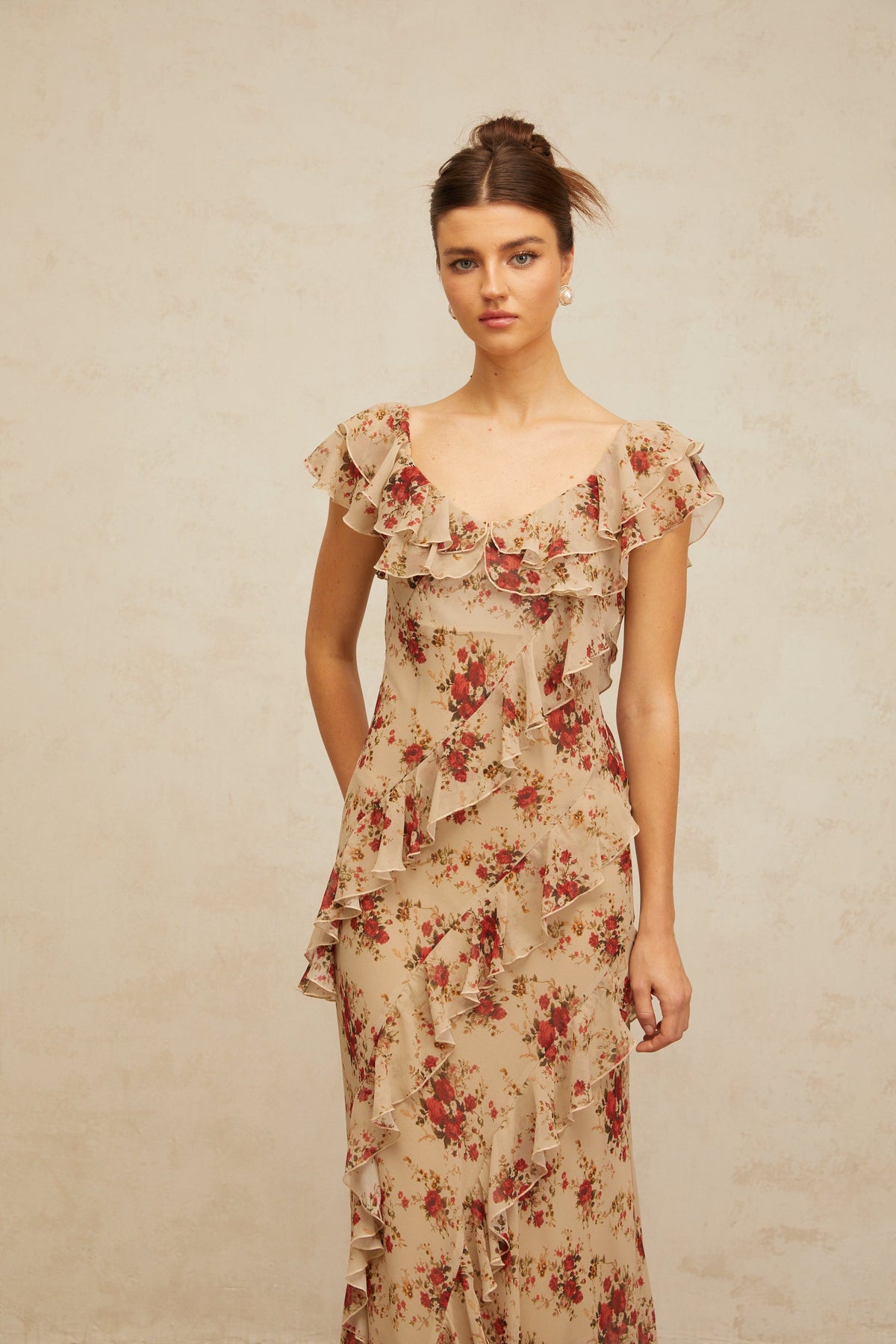 Déotille ruffled floral-print flared maxi dress