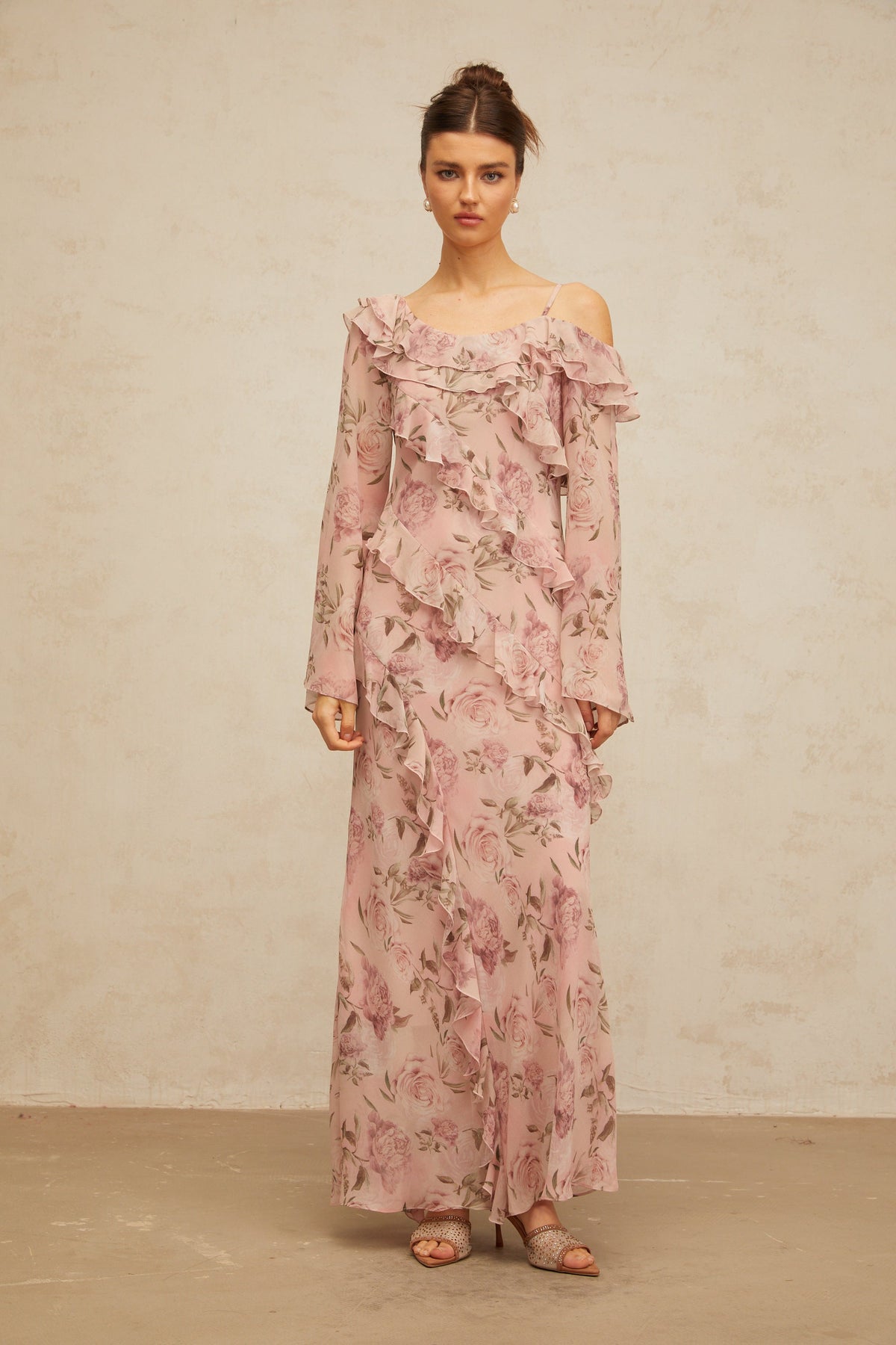 Clémence pink floral-print ruffled maxi dress