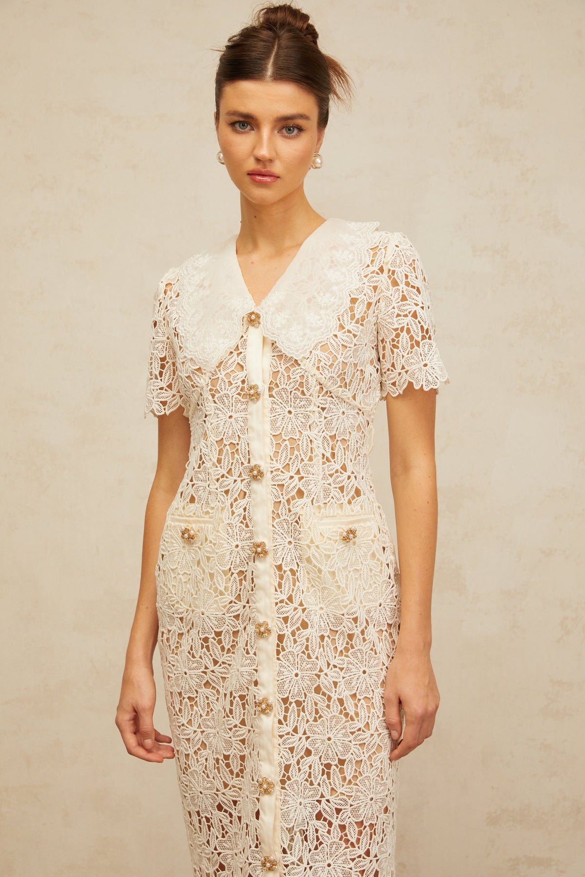 Sophie off-white corded-lace midi dress