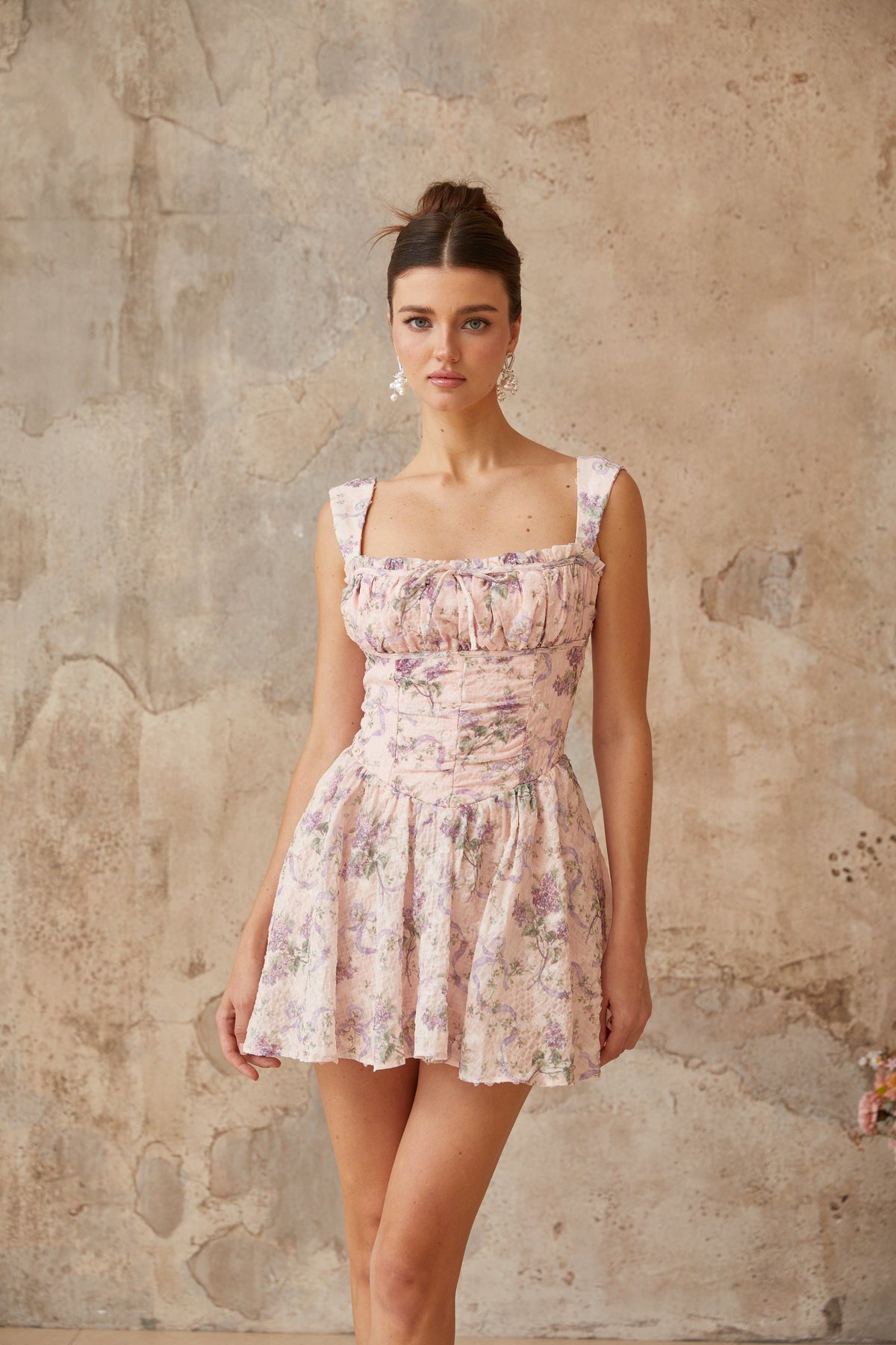 Xavière pink floral-print shirred mini dress (Final Sale-US Only)
