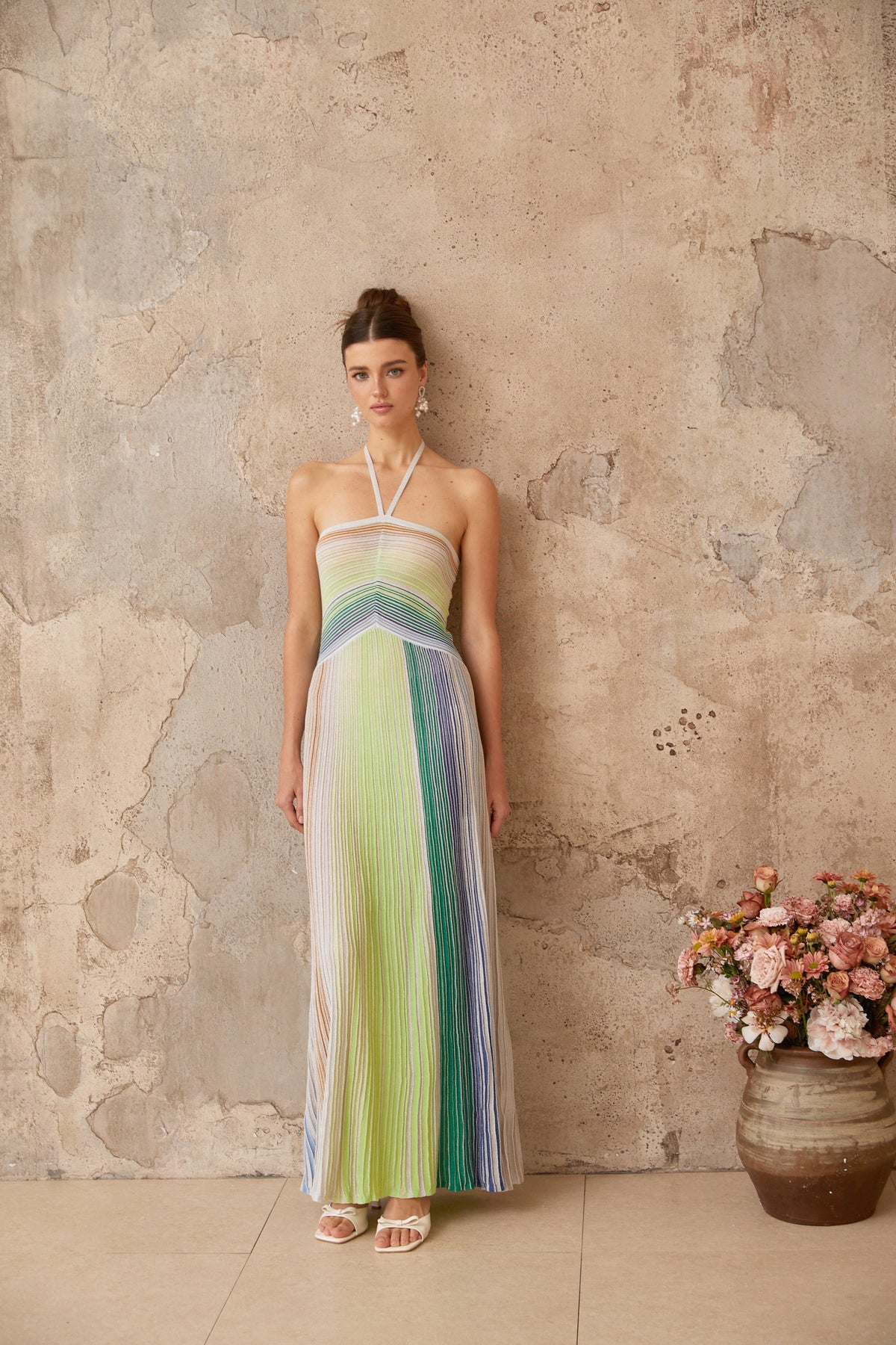 Serelith Metallic Knit Backless Maxi Dress