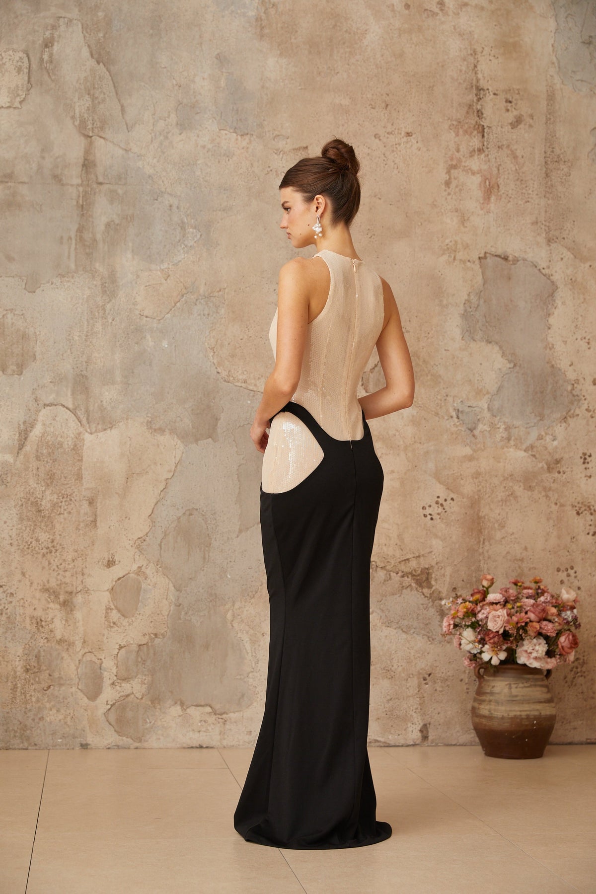Uranie black panelled sequined corset maxi dress (Final Sale-US Only)
