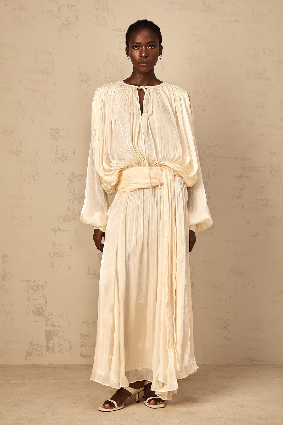 Eugénie Pleated Ruffle Maxi Dress in Neutral (Final Sale-US Only)