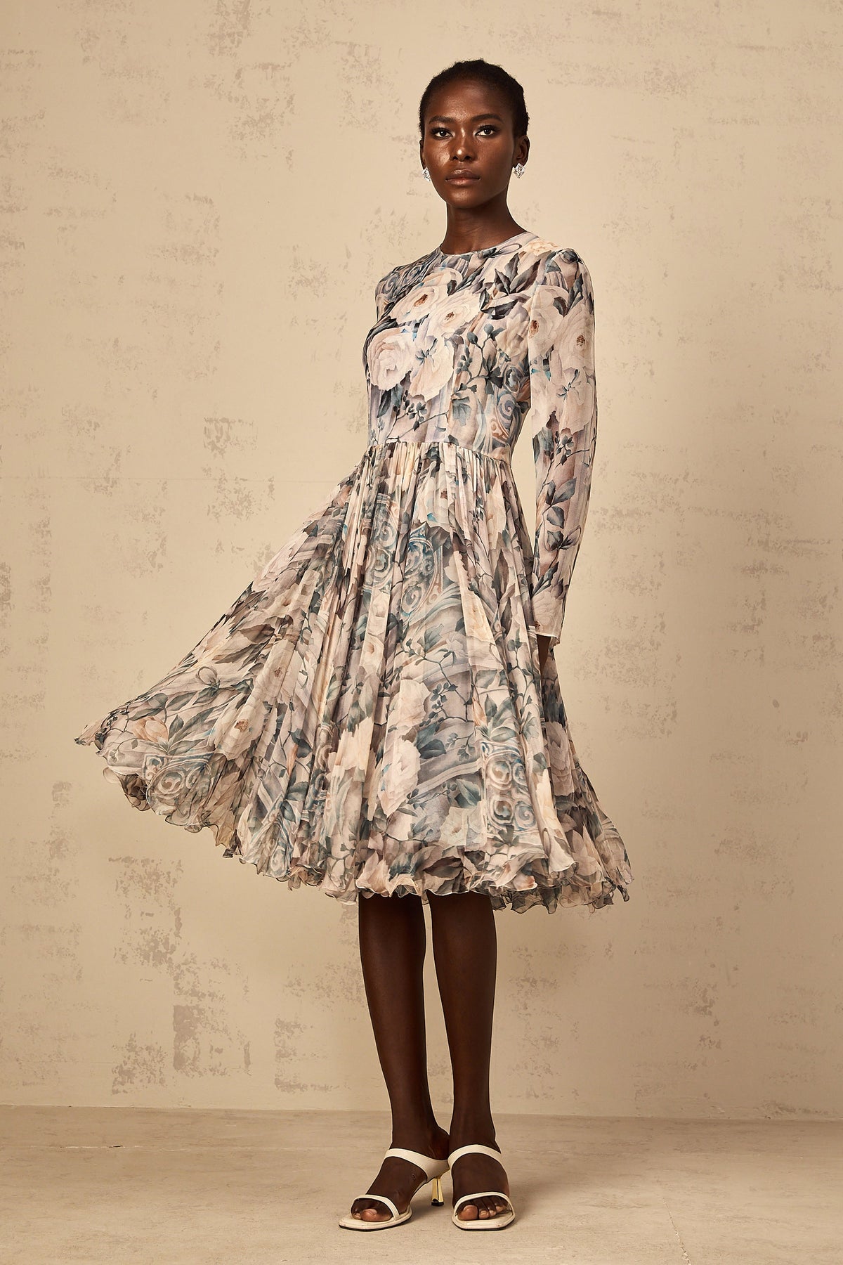 Mélanie Floral Print Pleated Chiffon Midi Dress (Final Sale-US Only)