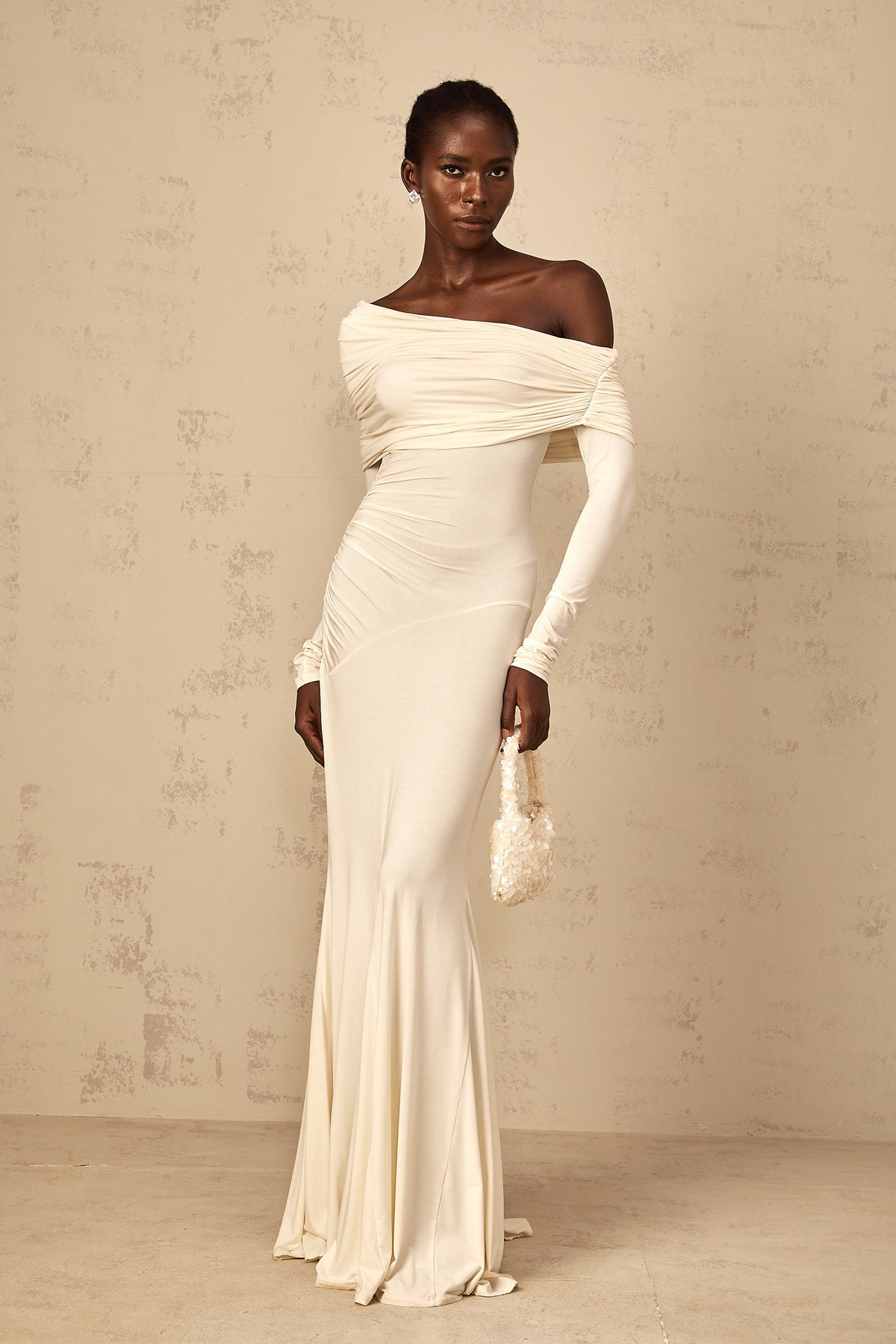 Delphine White Off-Shoulder Ruched Maxi Dress (Final Sale-US Only)
