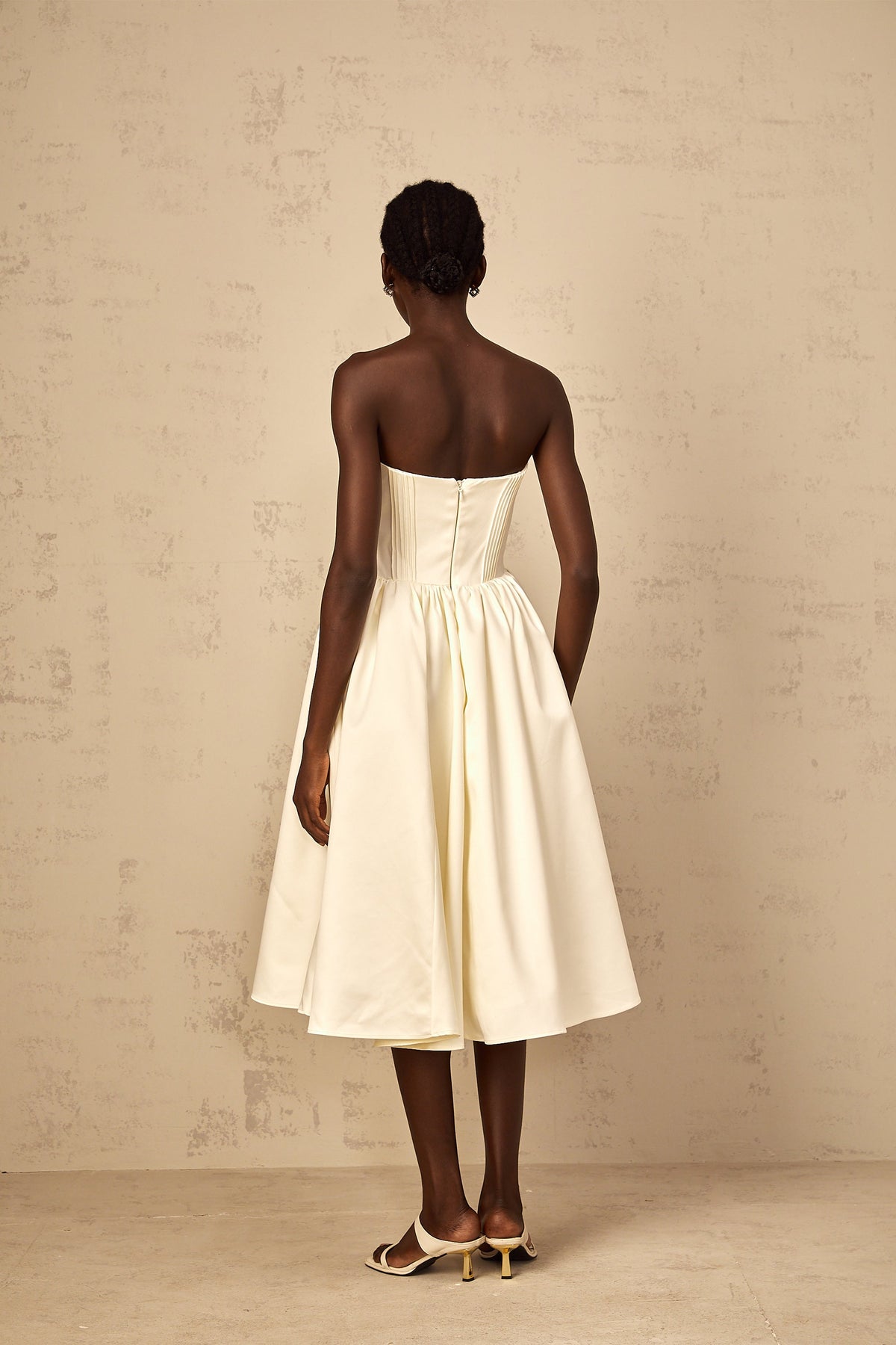 Noor White Off-Shoulder Shirred Midi Dress