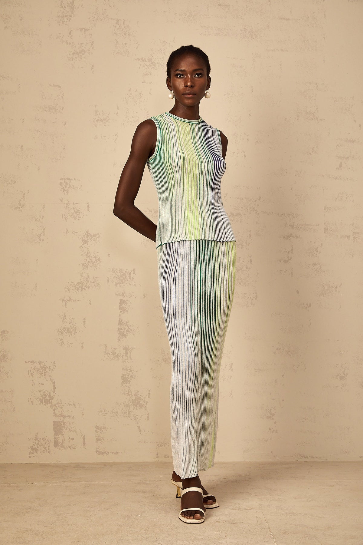 Ulysse Green Glitter Pleated Knit Matching Set