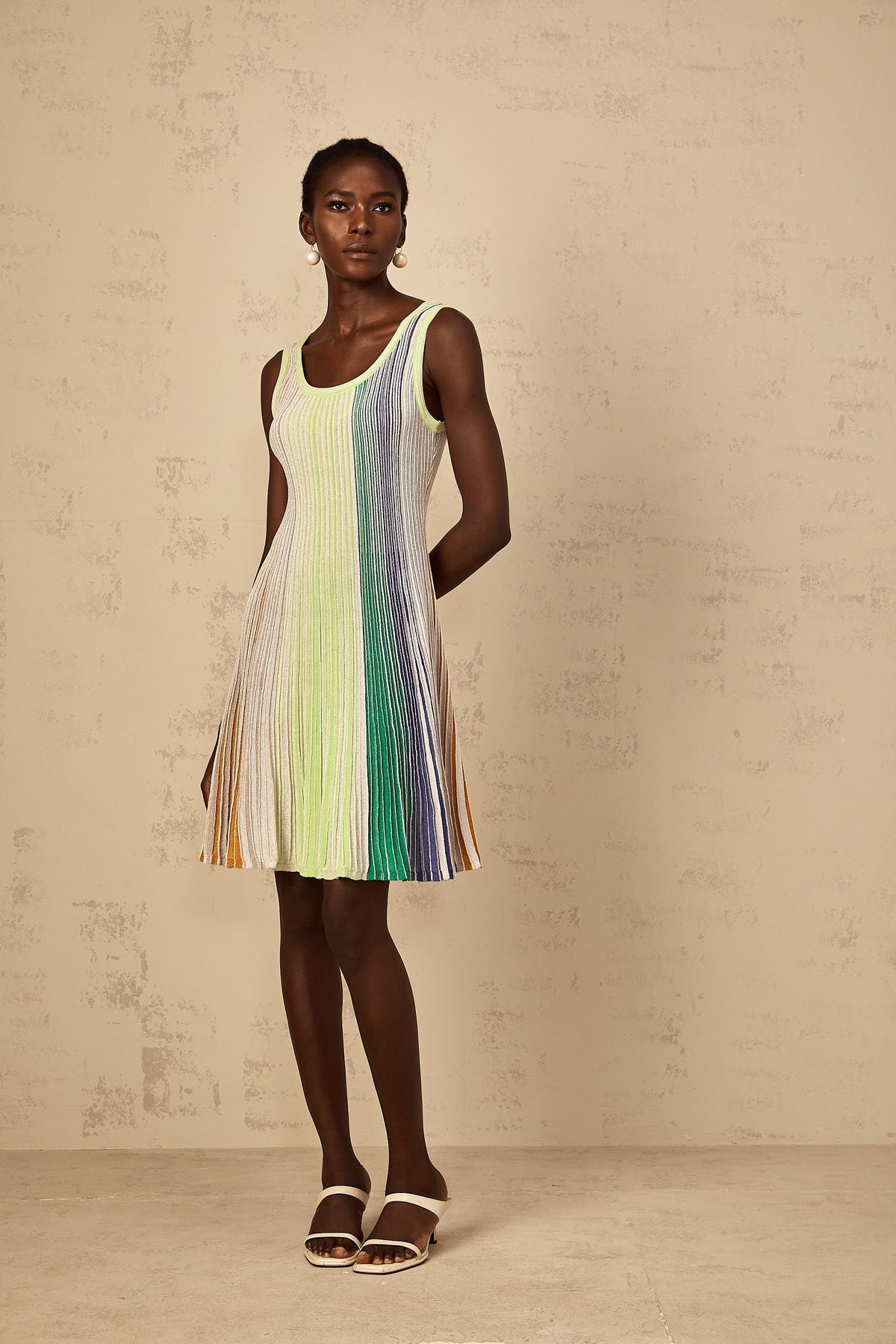 Amaryllis Green Sequin Striped Knit Mini Dress