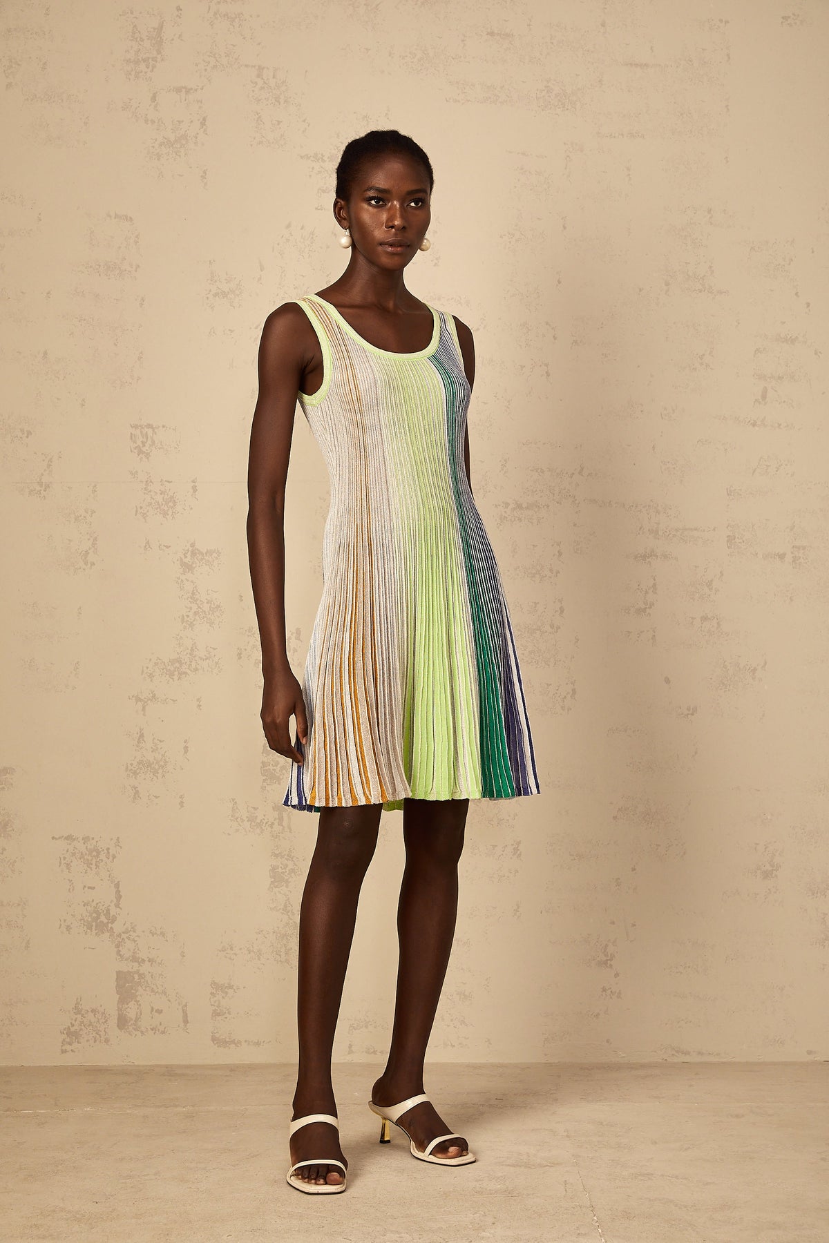 Amaryllis Green Sequin Striped Knit Mini Dress