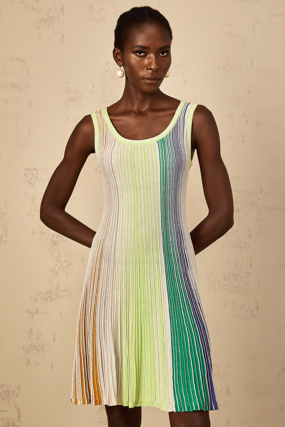 Amaryllis Green Sequin Striped Knit Mini Dress