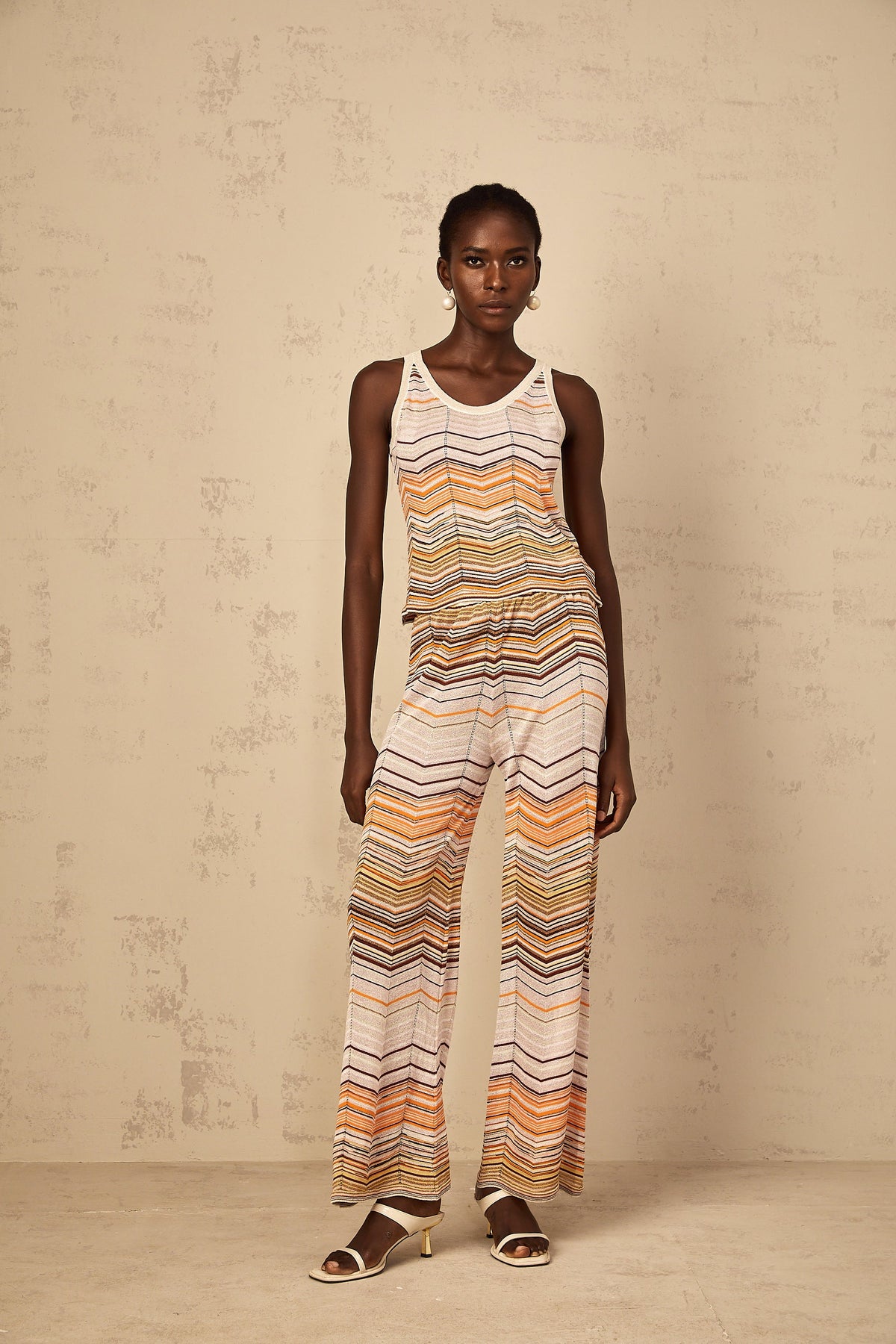 Chloé Neutral Striped Knit Matching Set