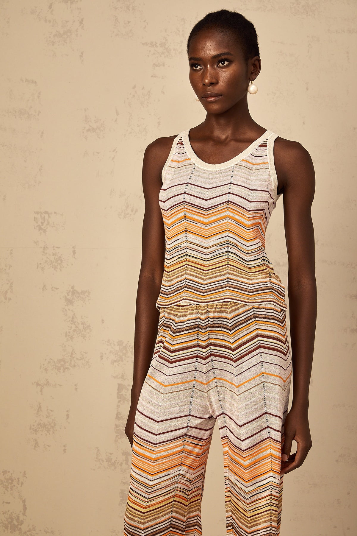 Chloé Neutral Striped Knit Matching Set