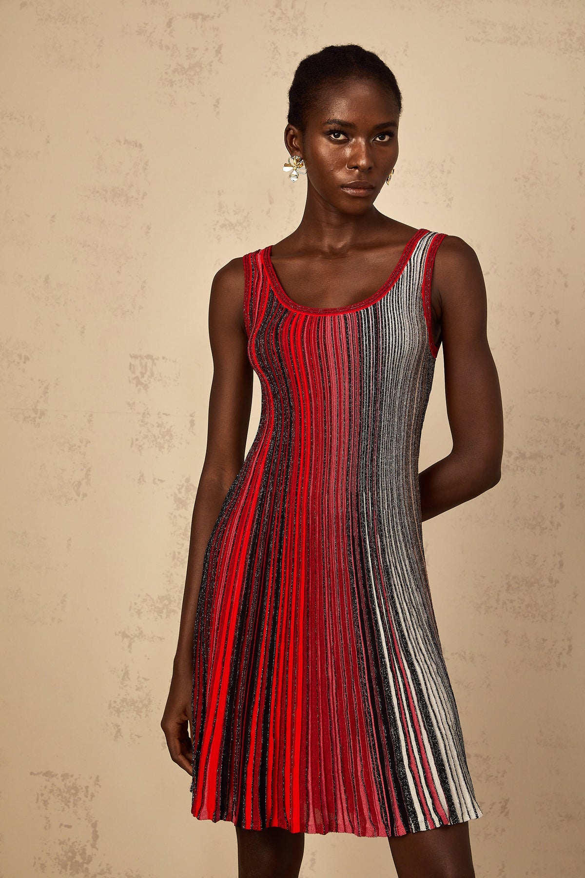 Amaryllis Red Sequin Striped Knit Mini Dress