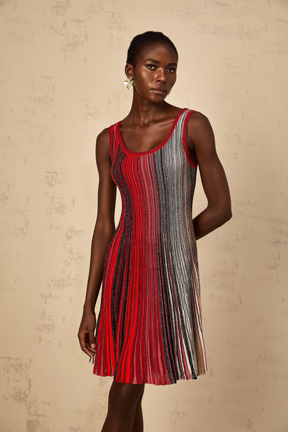Amaryllis Red Sequin Striped Knit Mini Dress