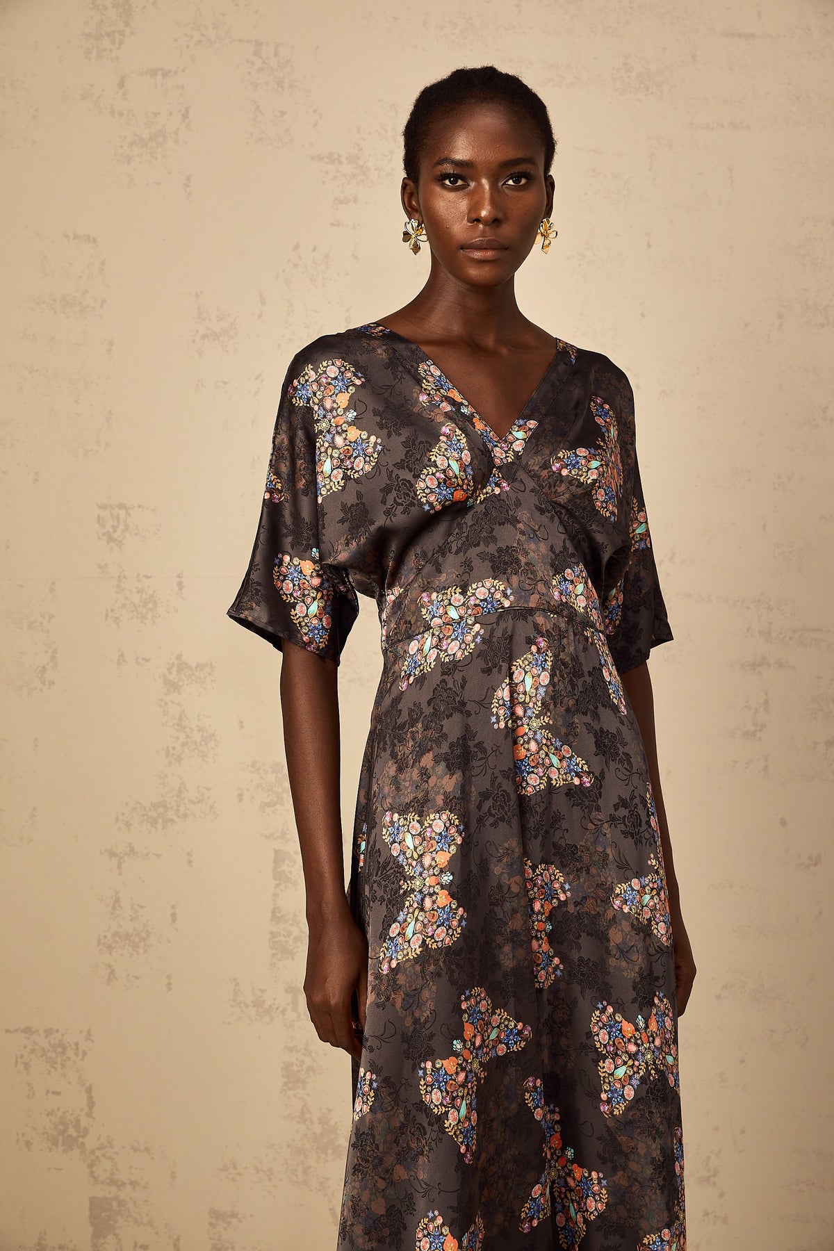 Glannon Black Self-Tie Butterfly Print Maxi Dress