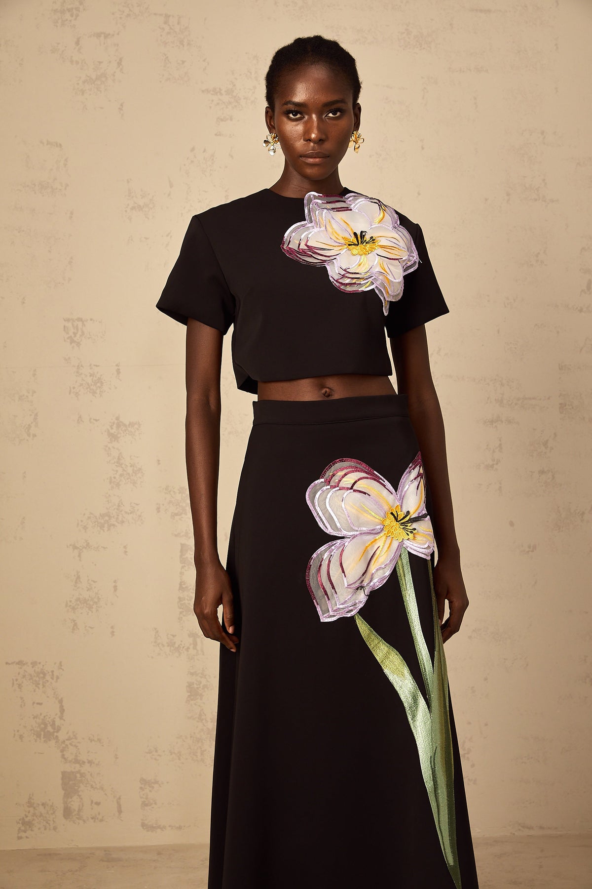 Irène Black Sequin Floral Embroidered Matching Set (Final Sale-US Only)