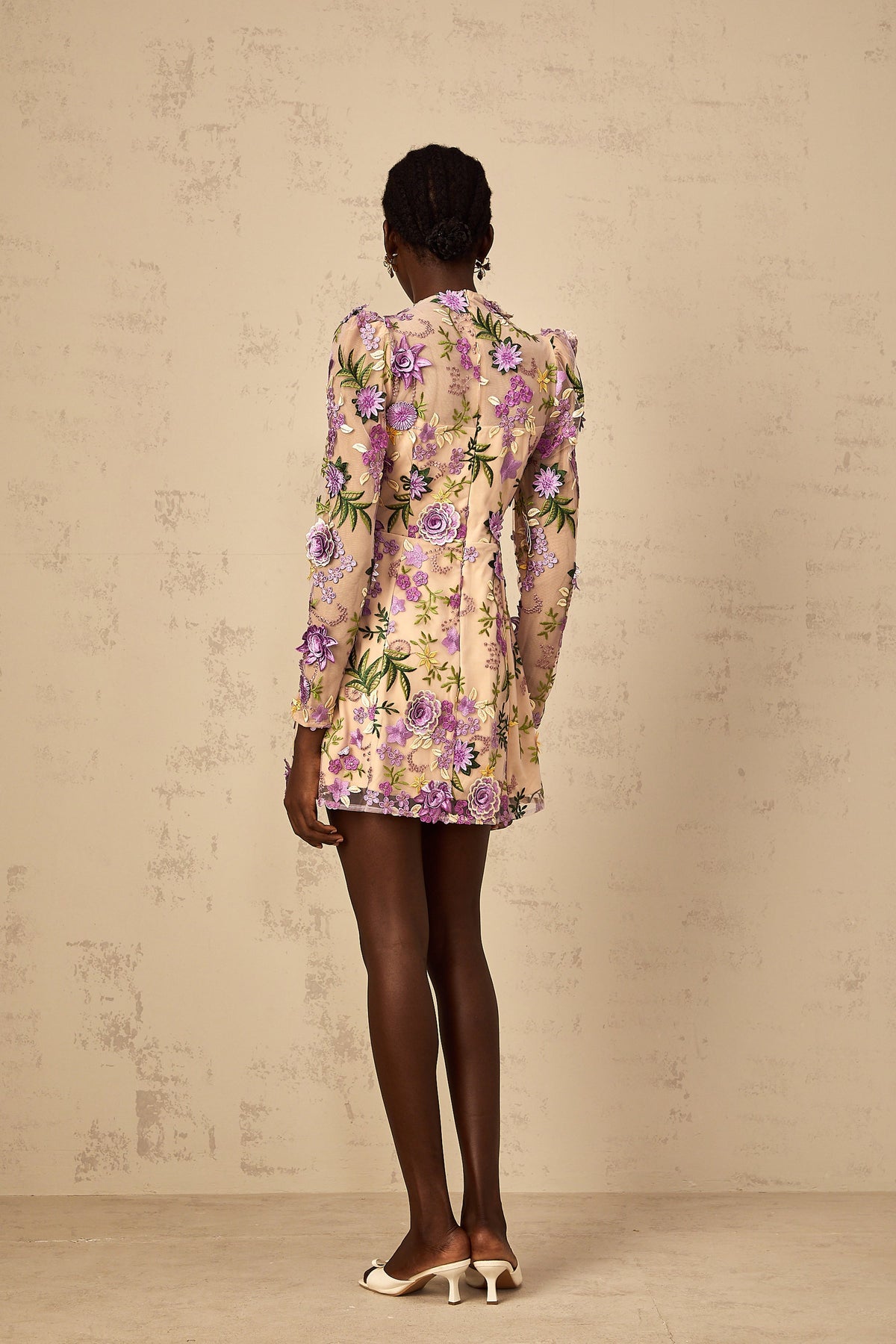 Jolien Purple Floral Appliqué Embroidered Tulle Mini Dress