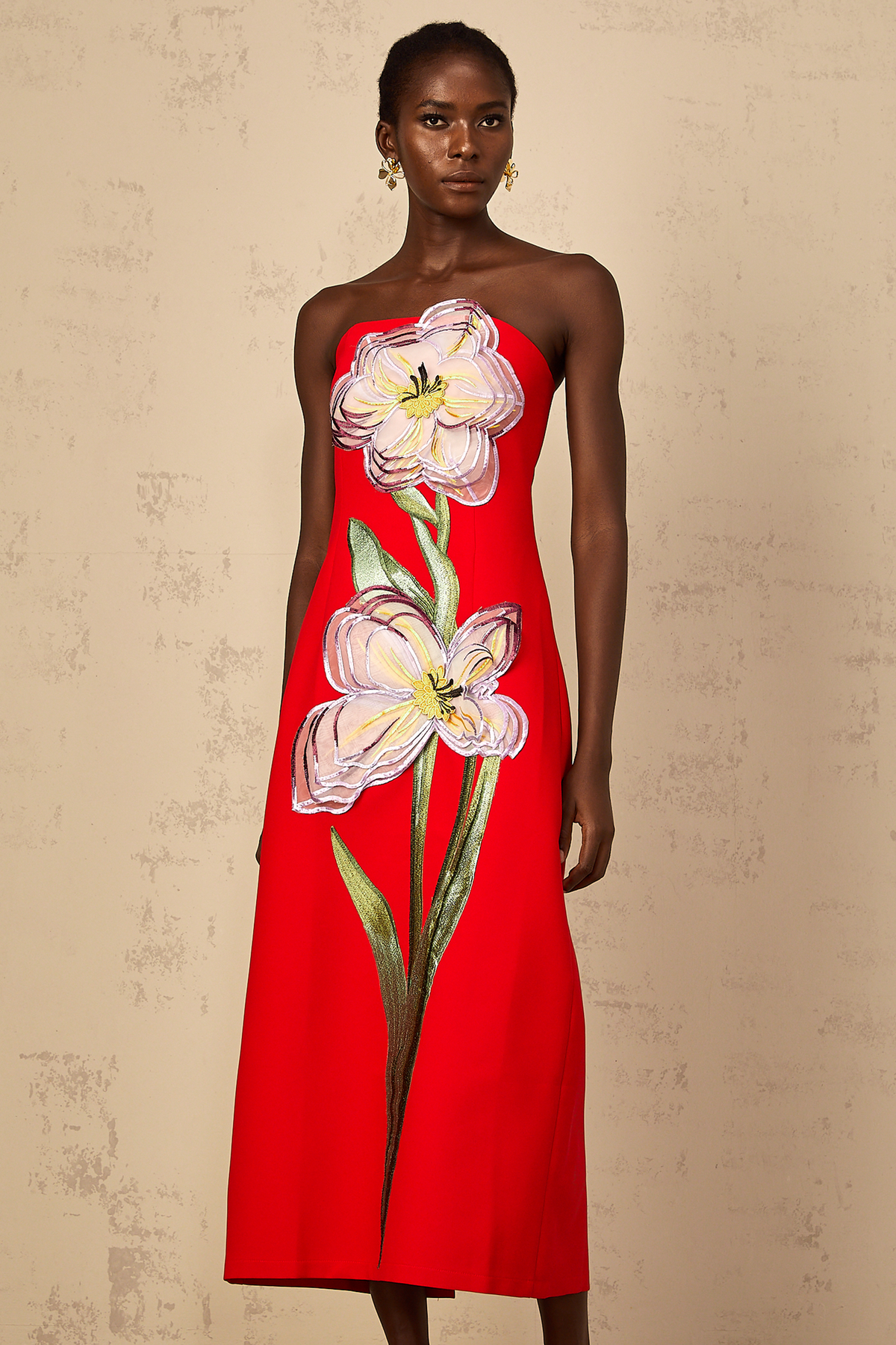 Irène Sequin Embroidered Off-Shoulder Midi Dress in Red (Final Sale-US Only)