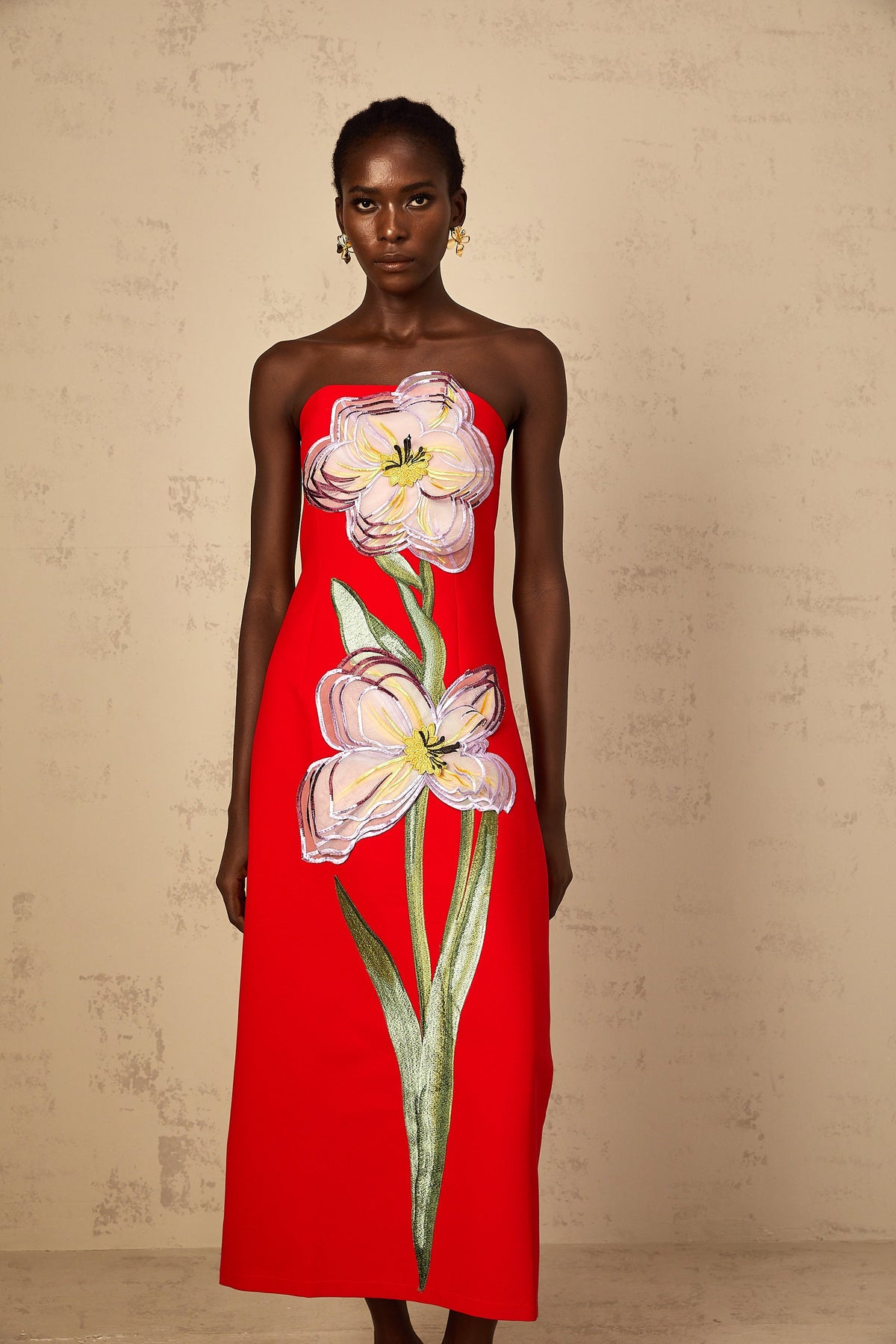 Irène Sequin Embroidered Off-Shoulder Midi Dress in Red (Final Sale-US Only)