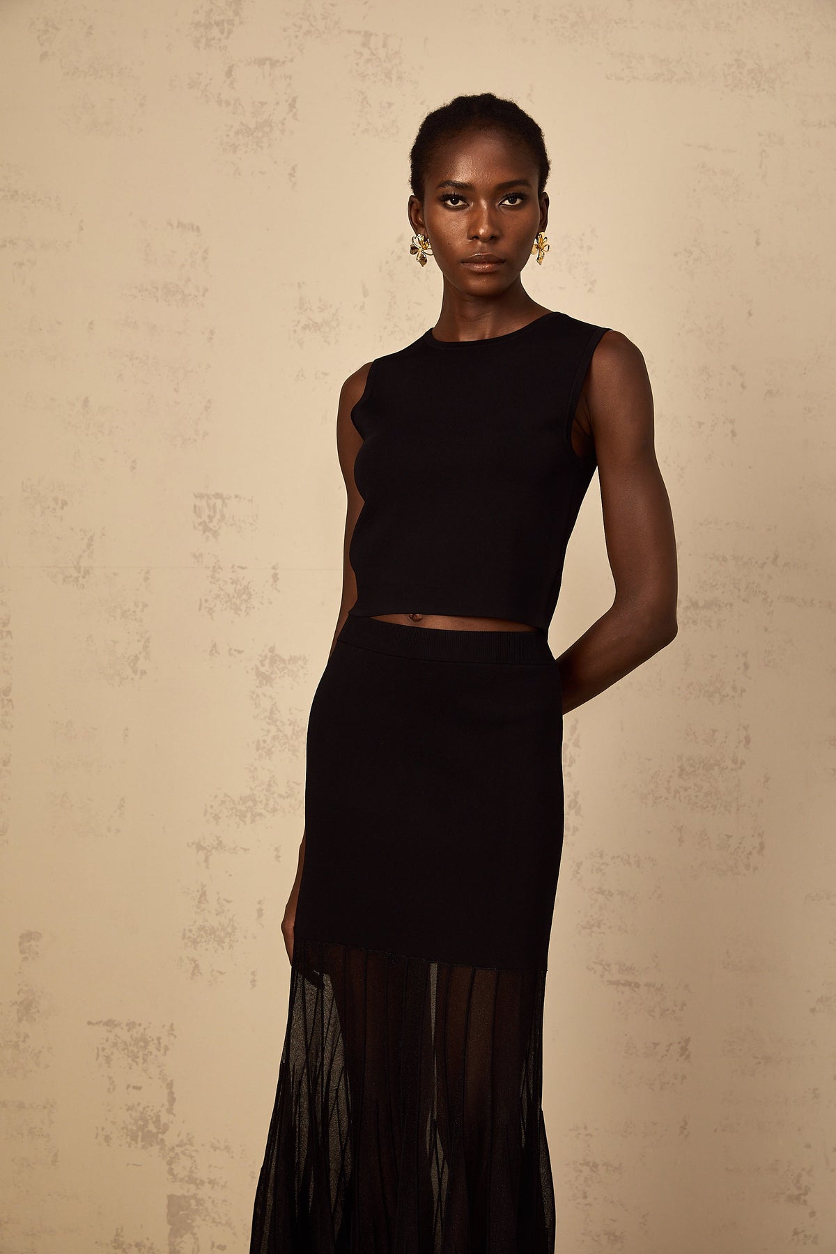 Cerise Black Panelled Fine Knit Matching Set