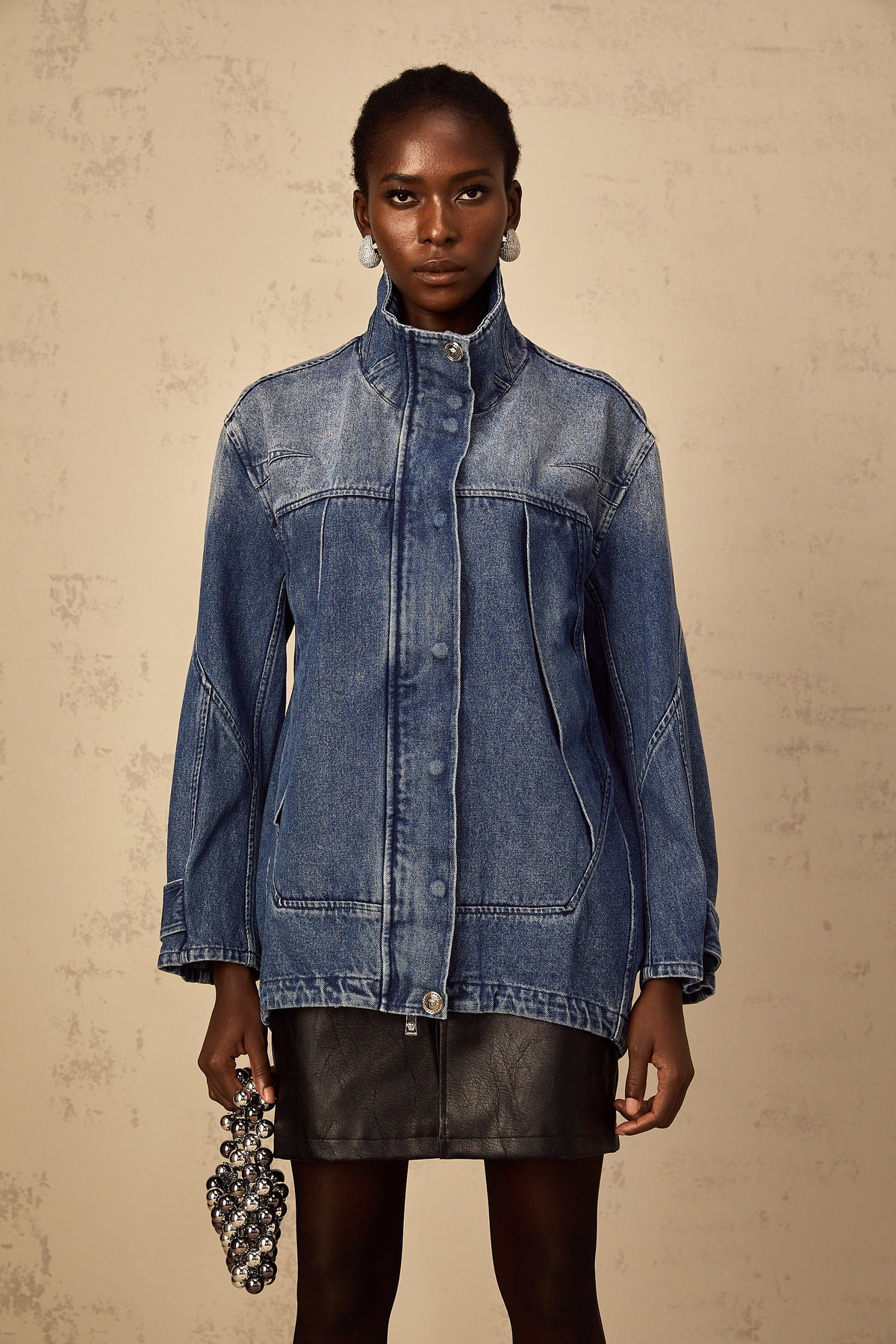 Géraldine blue patchwork loose-fit denim jacket