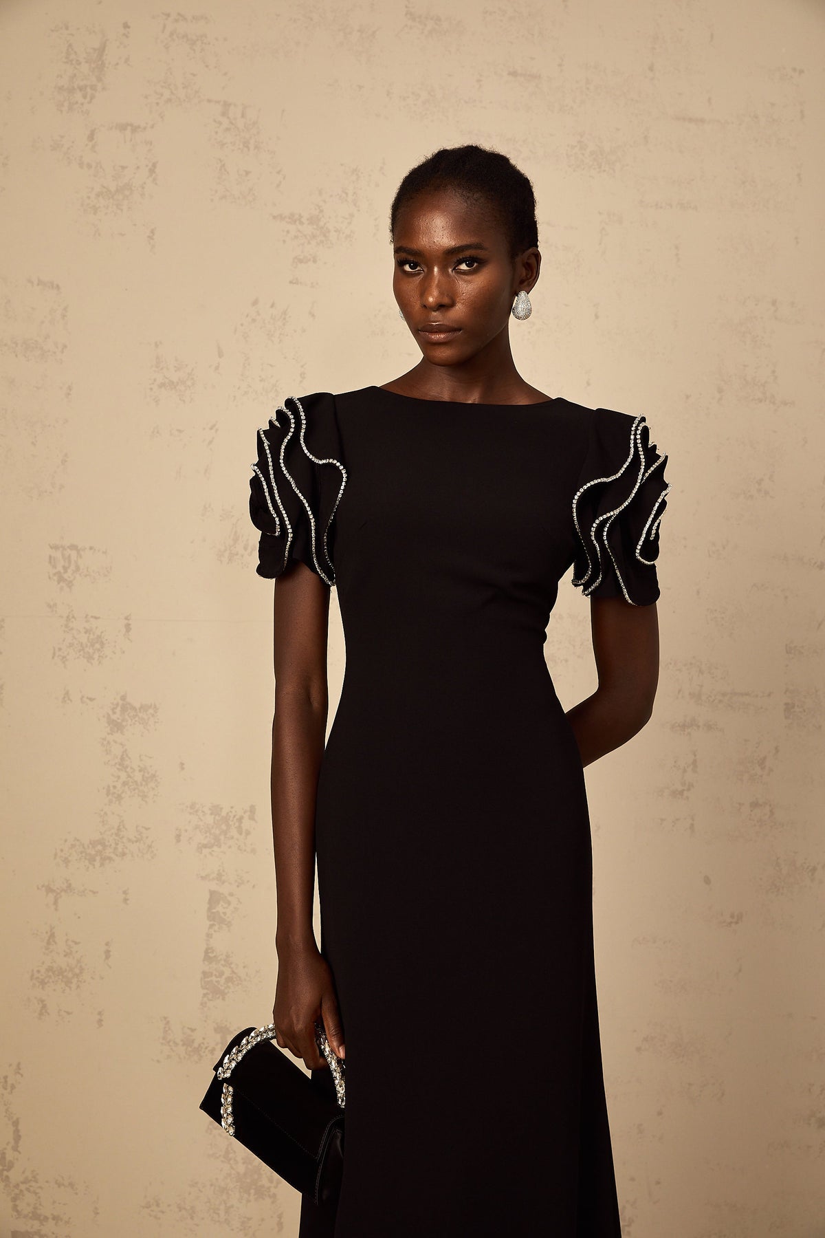 Bruyère Black Ruffled Embellished Maxi Dress (Final Sale-US Only)