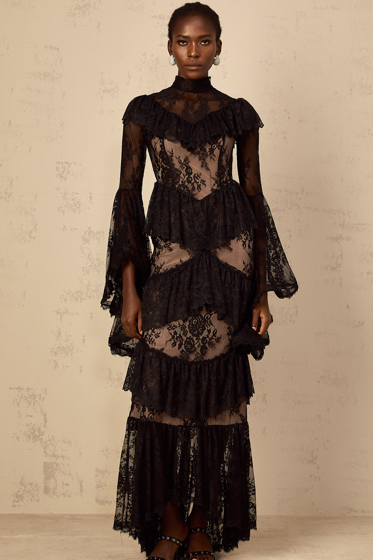 Roxane black floral-lace ruffled maxi dress (Final Sale-US Only)