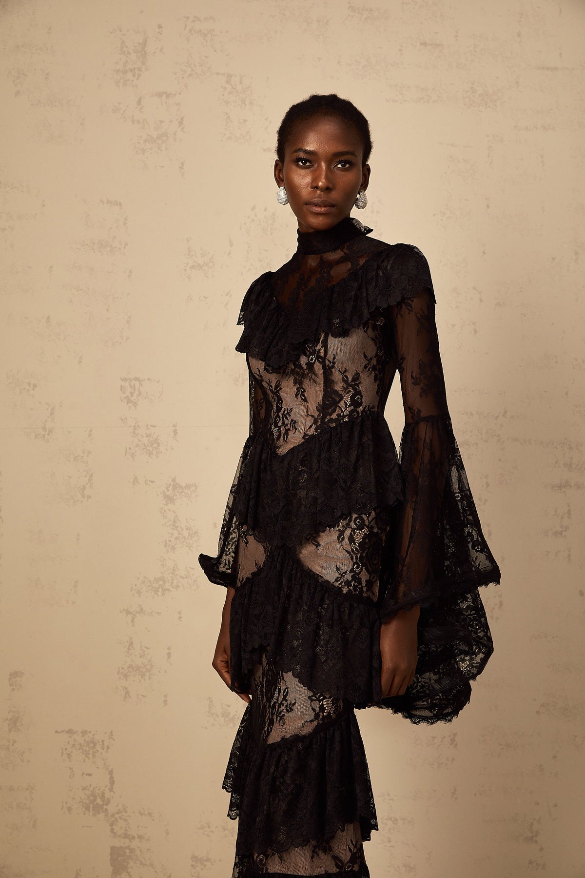 Roxane black floral-lace ruffled maxi dress (Final Sale-US Only)