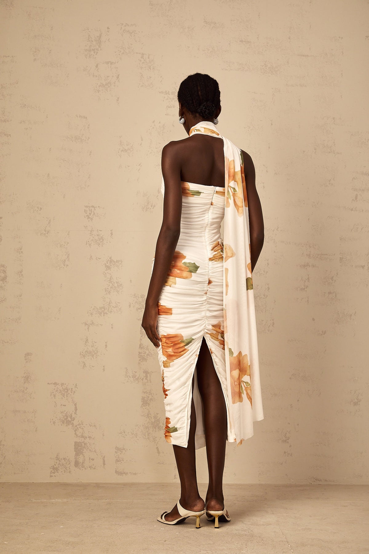 Frida white floral-print ruched tulle midi dress (Final Sale-US Only)