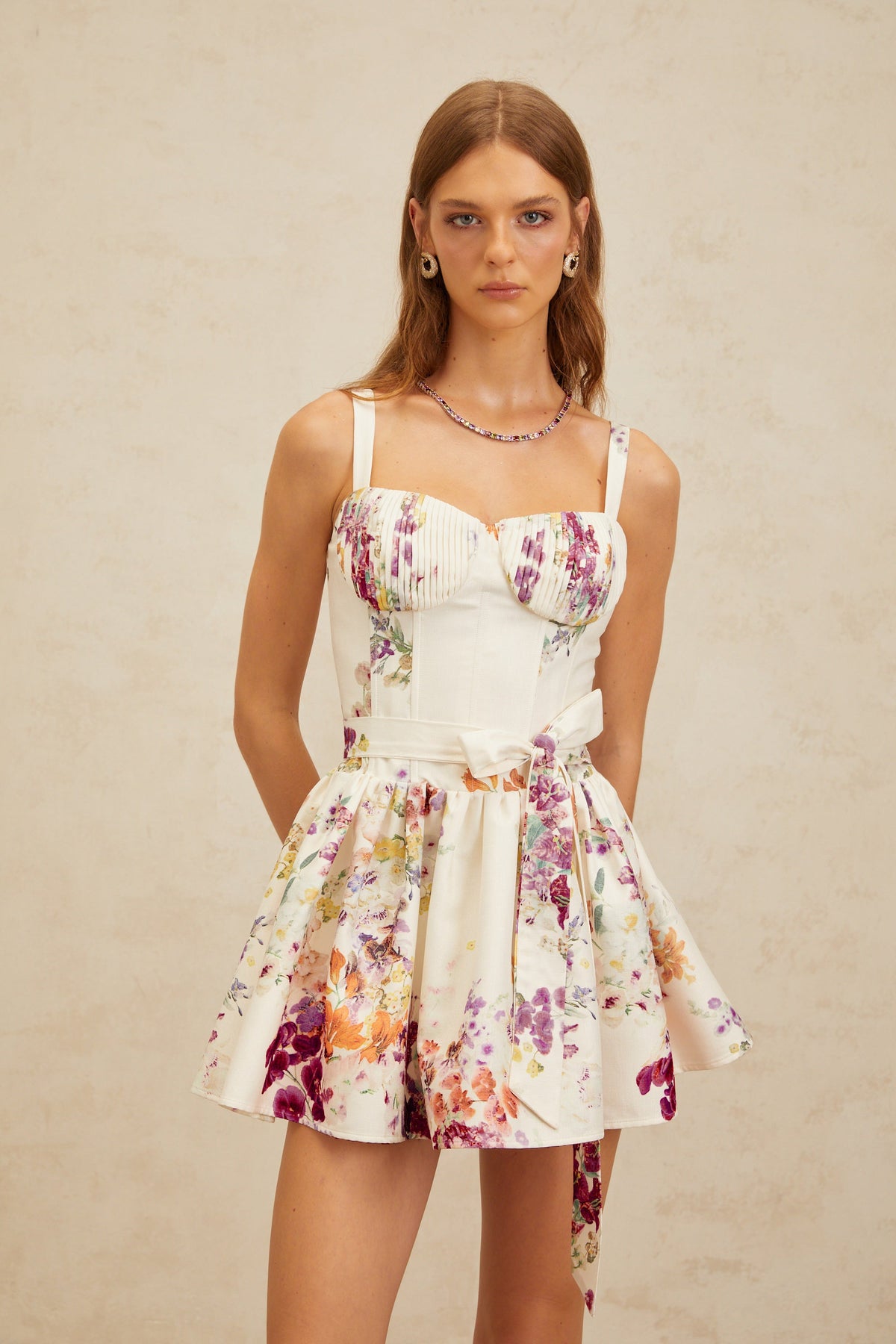 Juliette White Self-Tie Floral Print Mini Dress