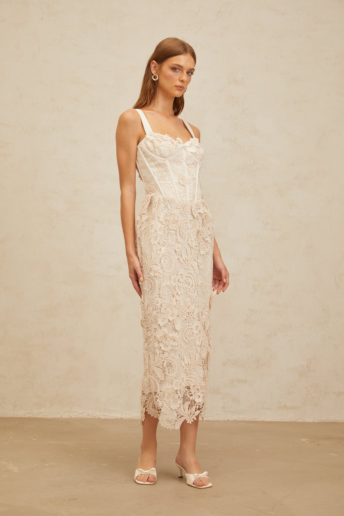 Irène Neutrals Corded Lace Corset Midi Dress