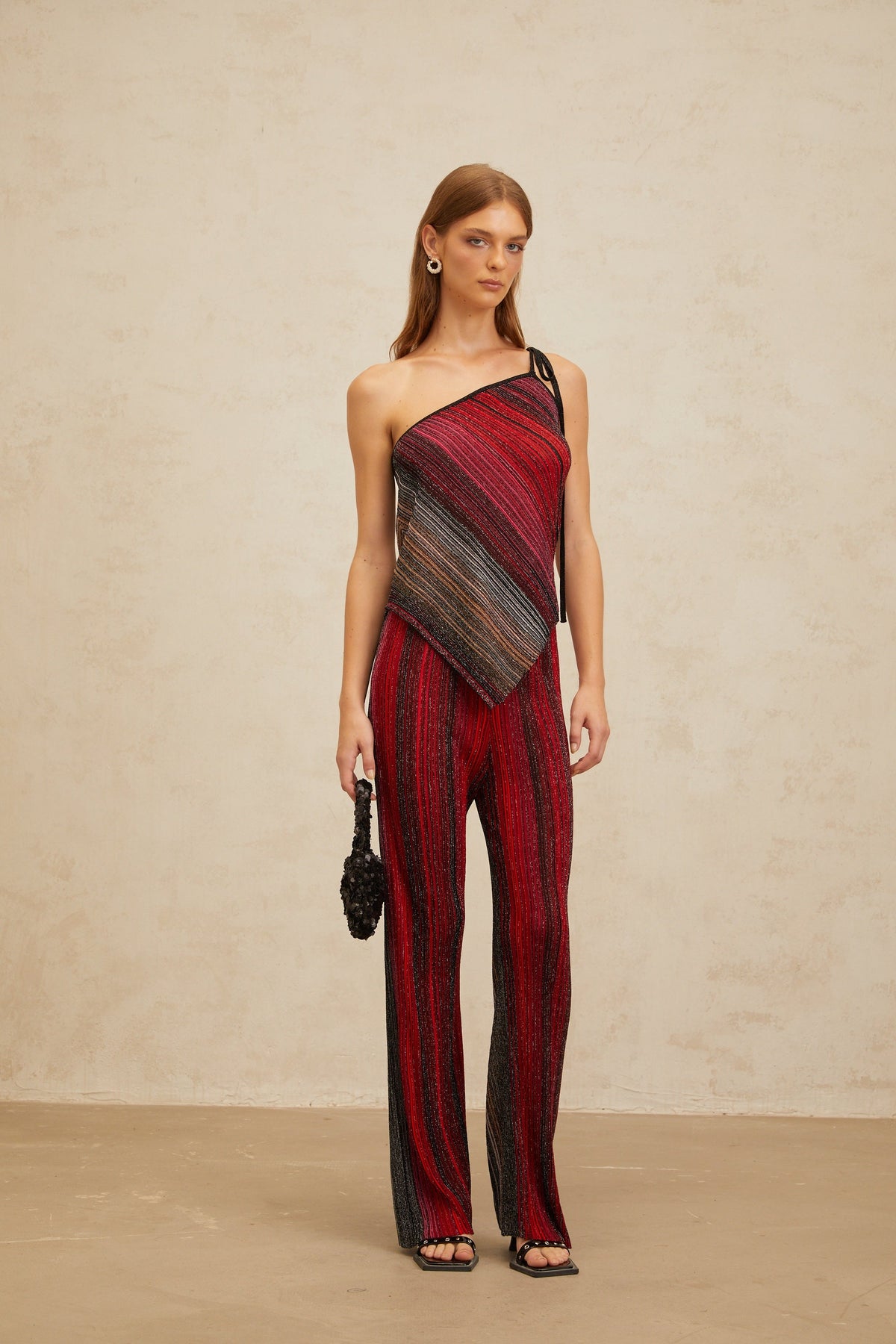 Amaryllis Red Sequin Striped Knit Matching Set