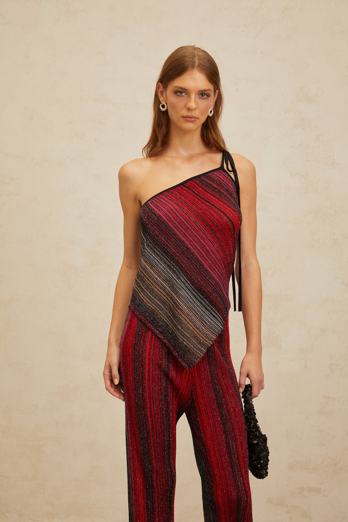 Amaryllis Red Sequin Striped Knit Matching Set