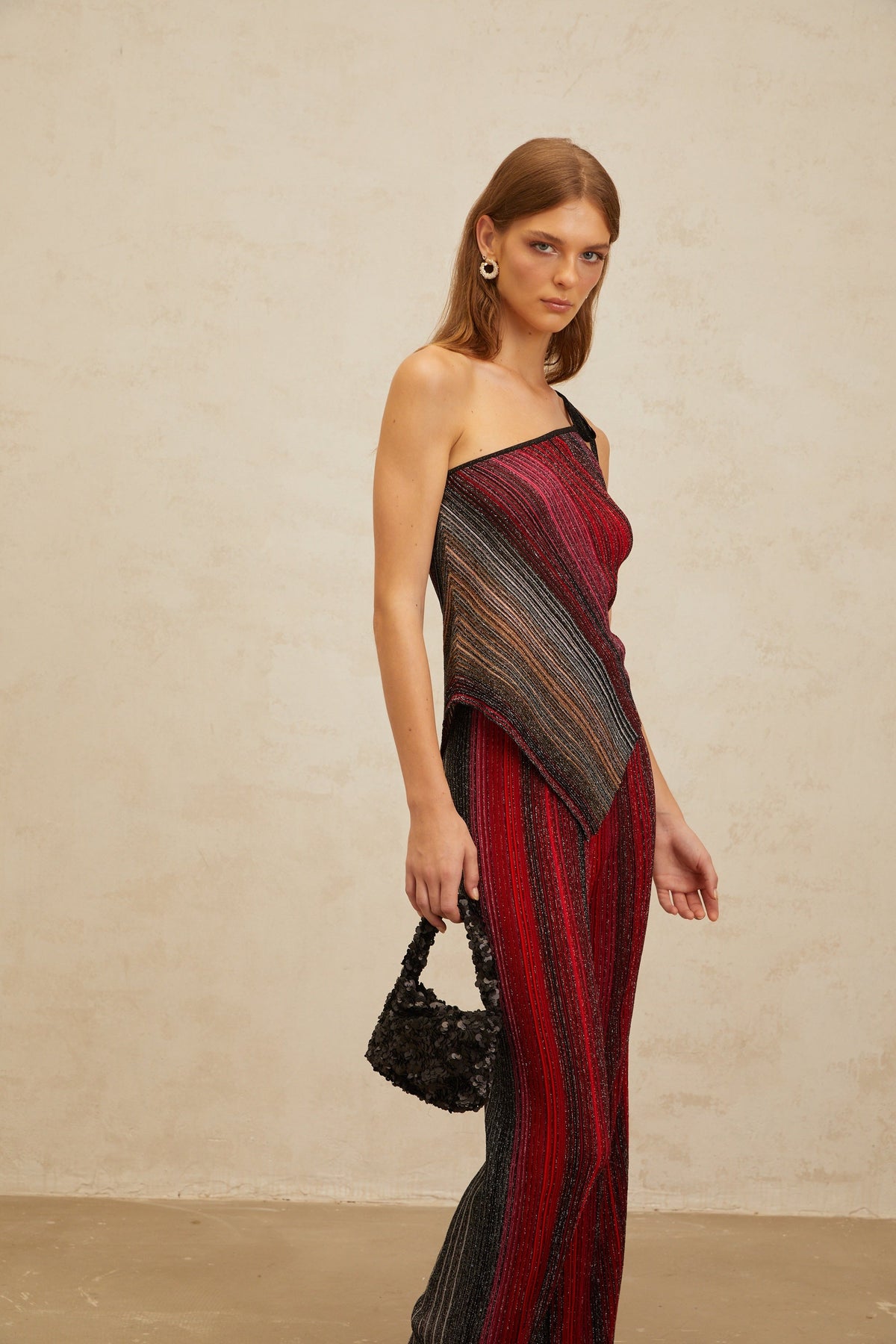 Amaryllis Red Sequin Striped Knit Matching Set